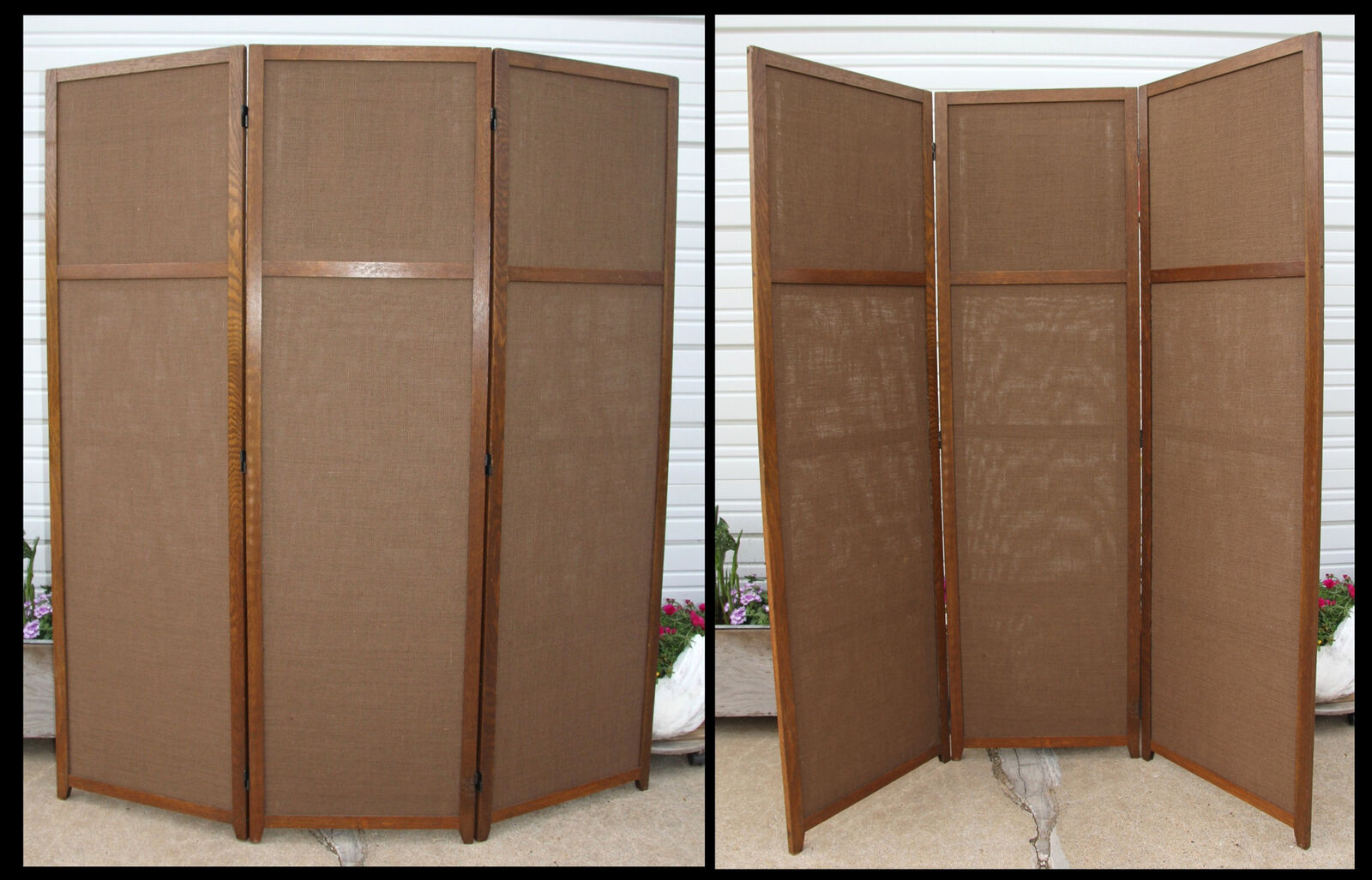 Antique Alonzo Perez 3-Panel Oak Tapestry Screen