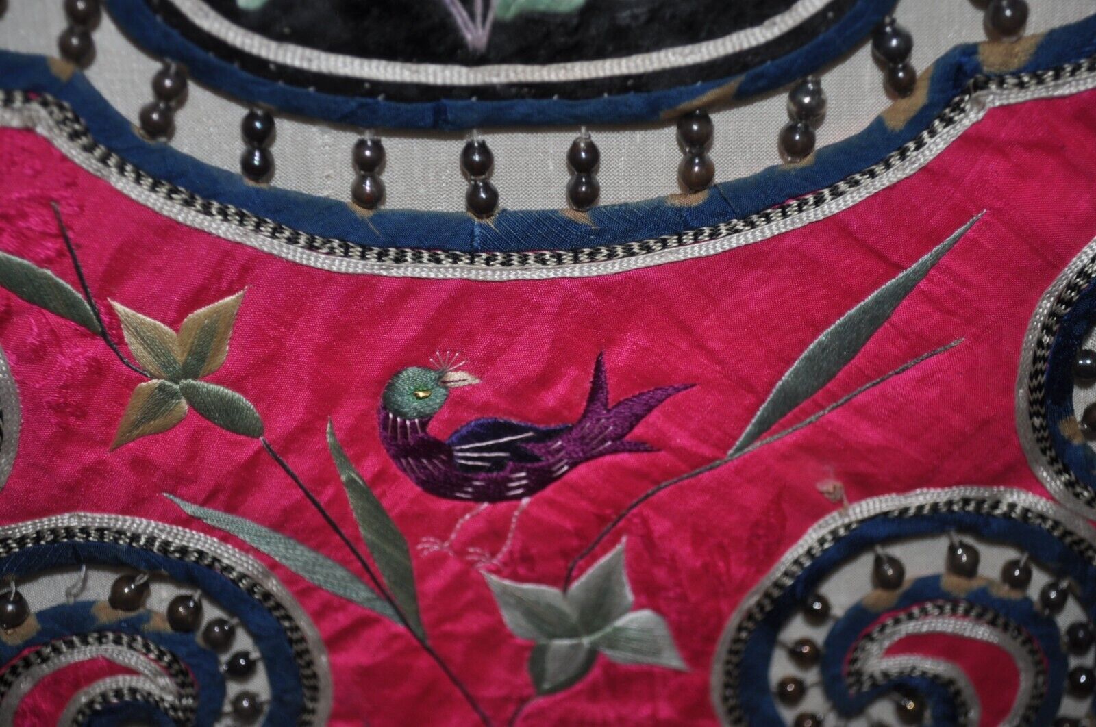 Chinese Beaded Silk Tapestry Collar with Silver