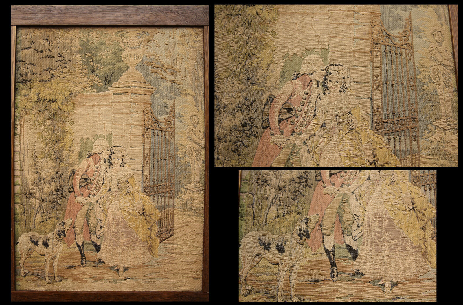 Antique Alonzo Perez 3-Panel Oak Tapestry Screen
