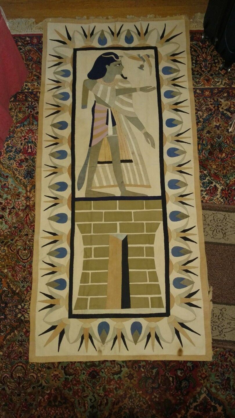 Antique Egyptian Hand Sewn Quilt Tapestry 74"x34