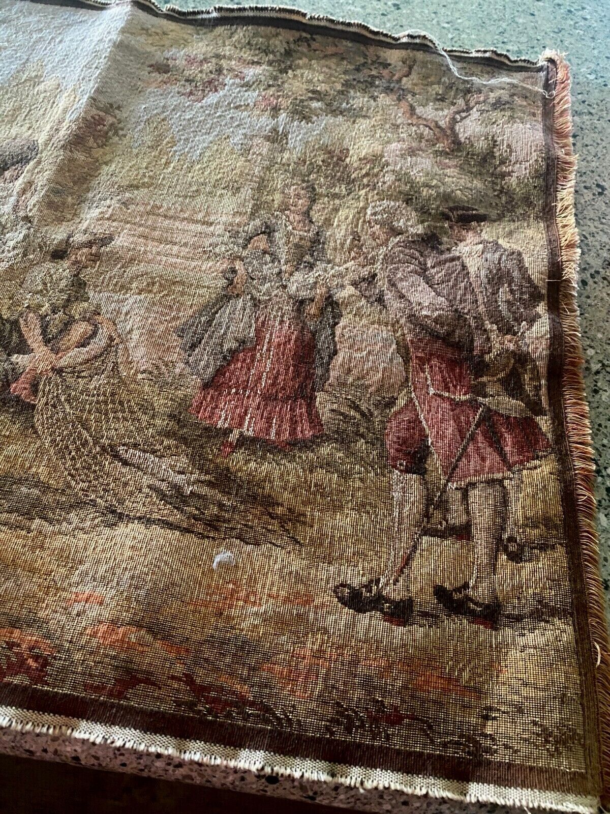 1900s Belgian Hunting Picnic Scene Tapestry 20x55