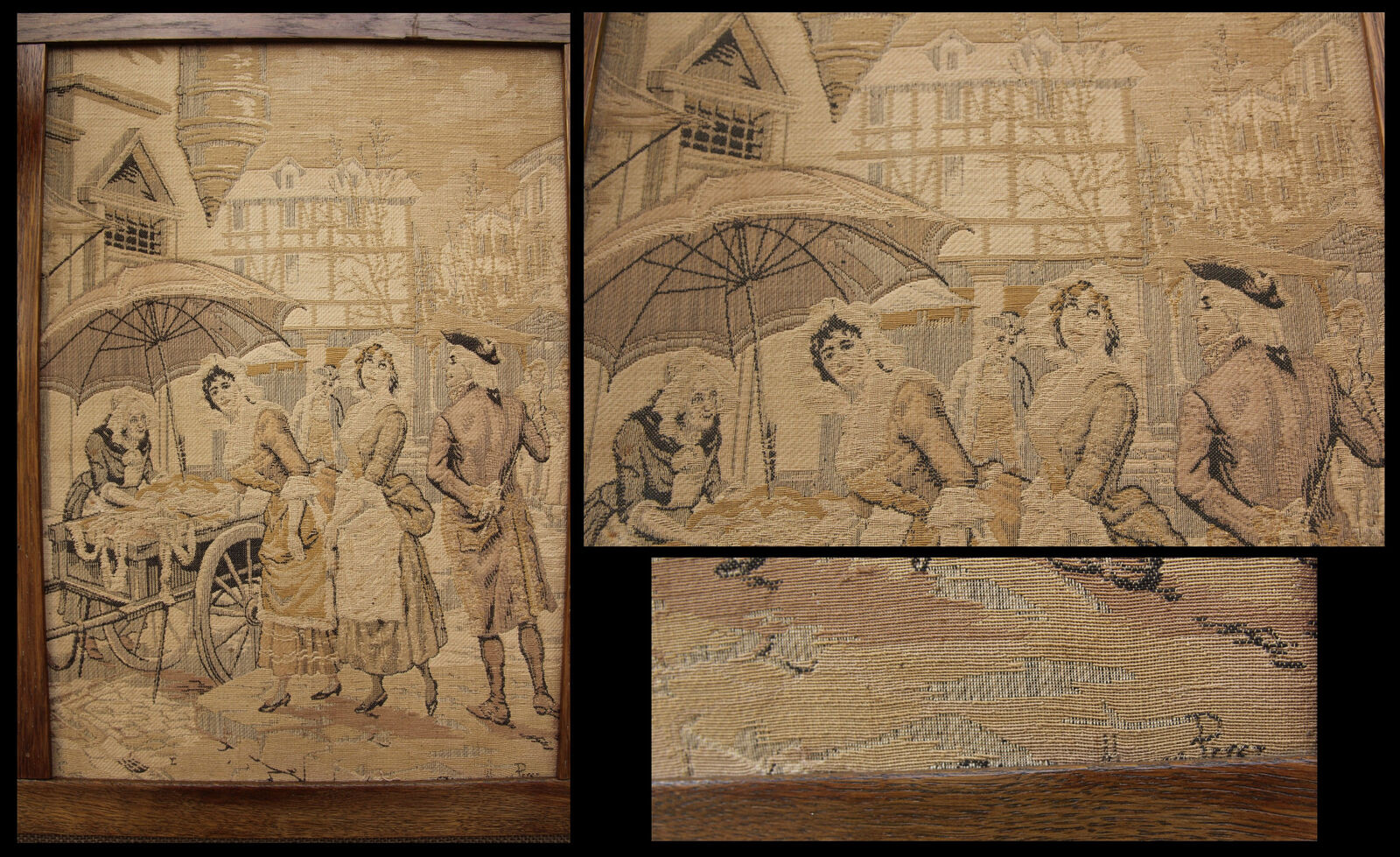 Antique Alonzo Perez 3-Panel Oak Tapestry Screen