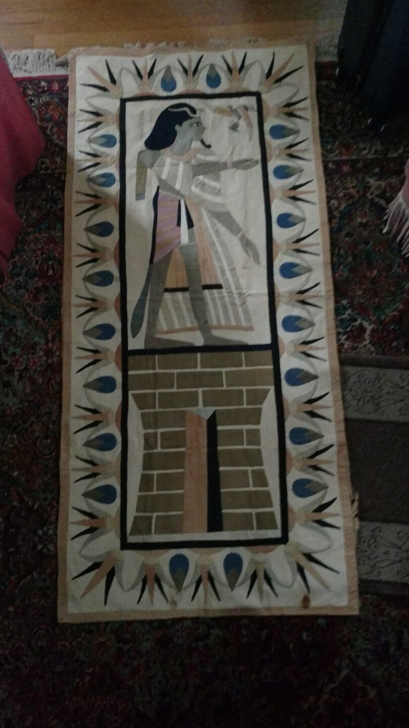 Antique Egyptian Hand Sewn Quilt Tapestry 74"x34