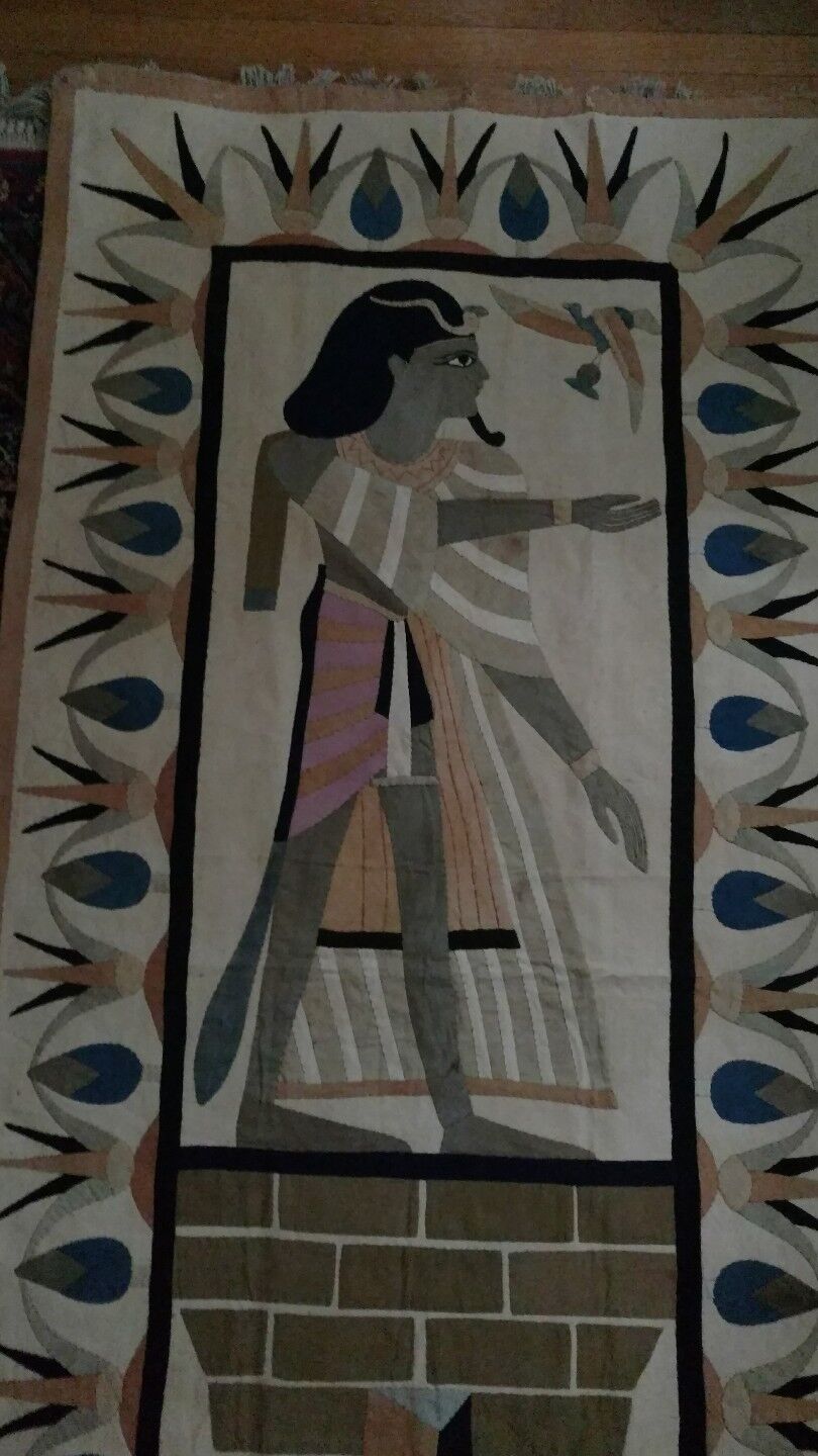 Antique Egyptian Hand Sewn Quilt Tapestry 74"x34