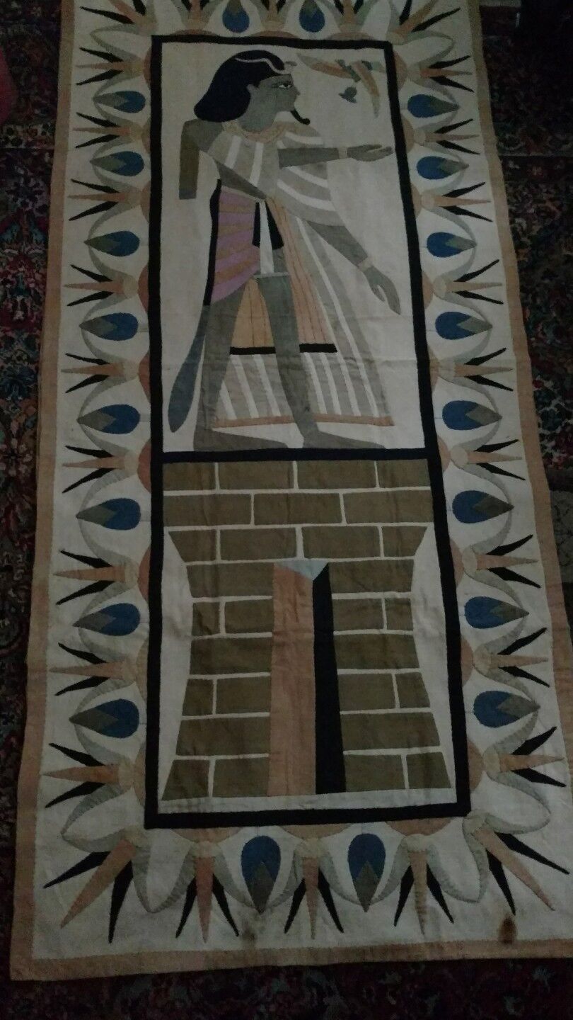 Antique Egyptian Hand Sewn Quilt Tapestry 74"x34