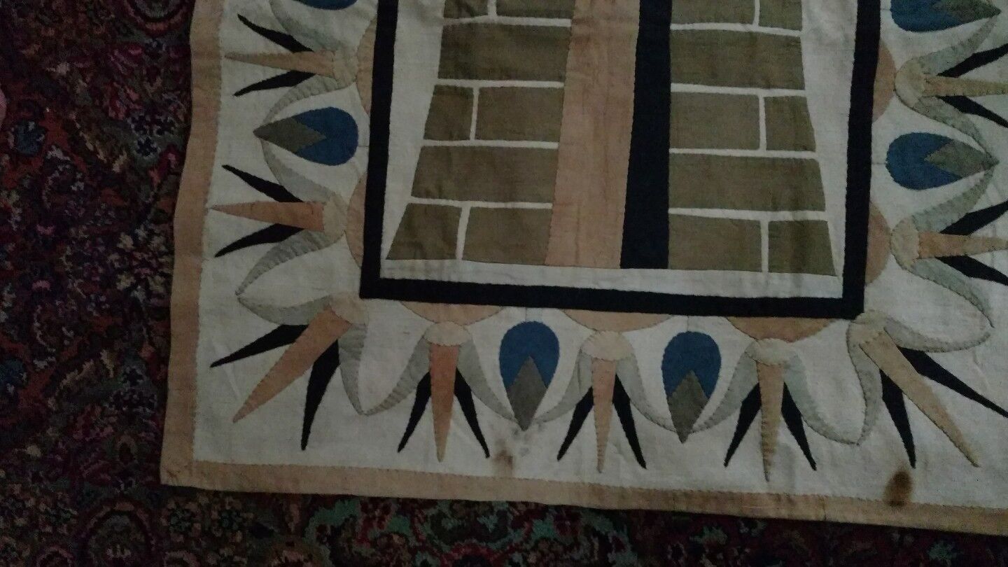 Antique Egyptian Hand Sewn Quilt Tapestry 74"x34
