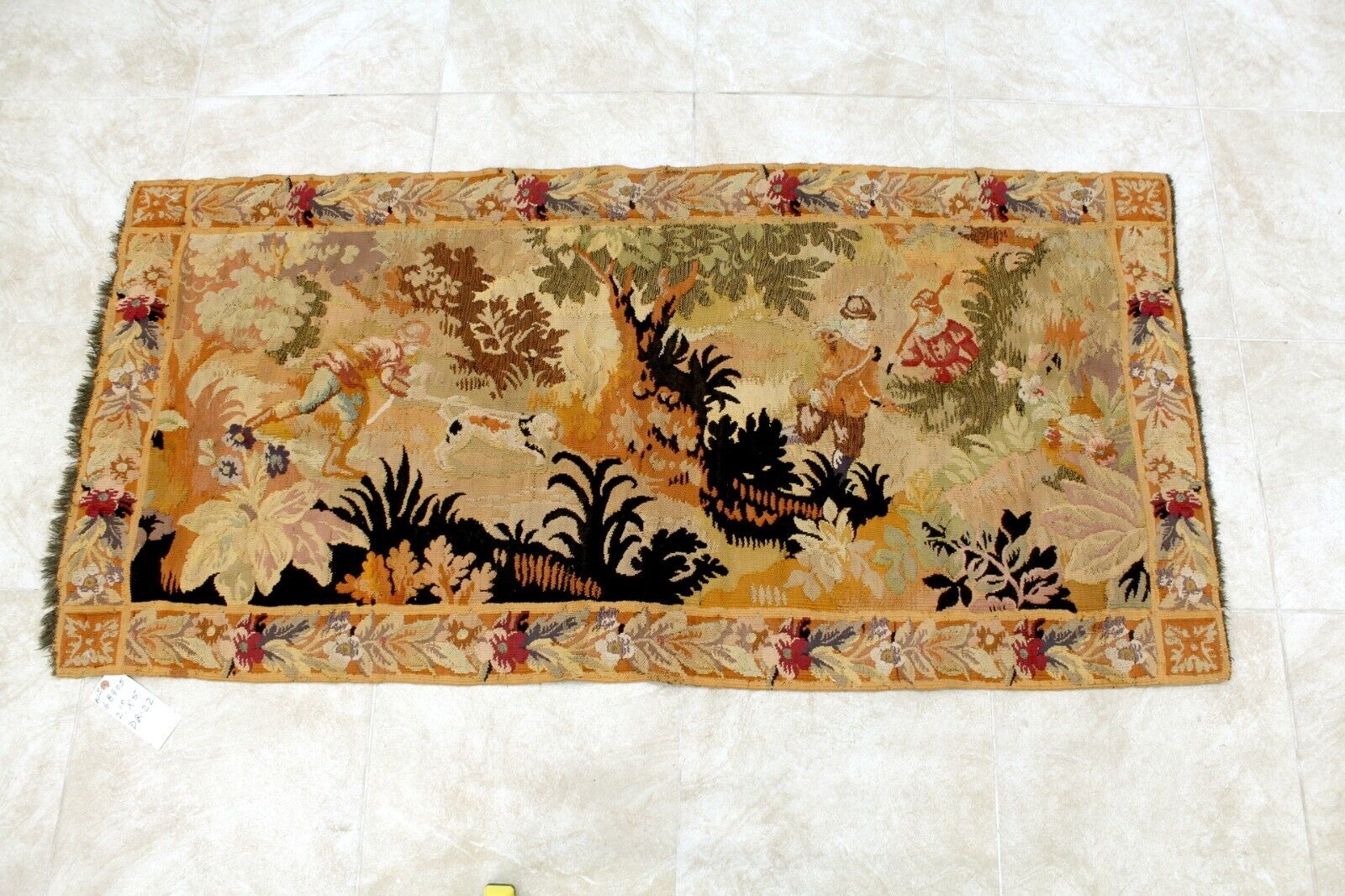 Rare 1880s Handmade French Hunting Tapestry