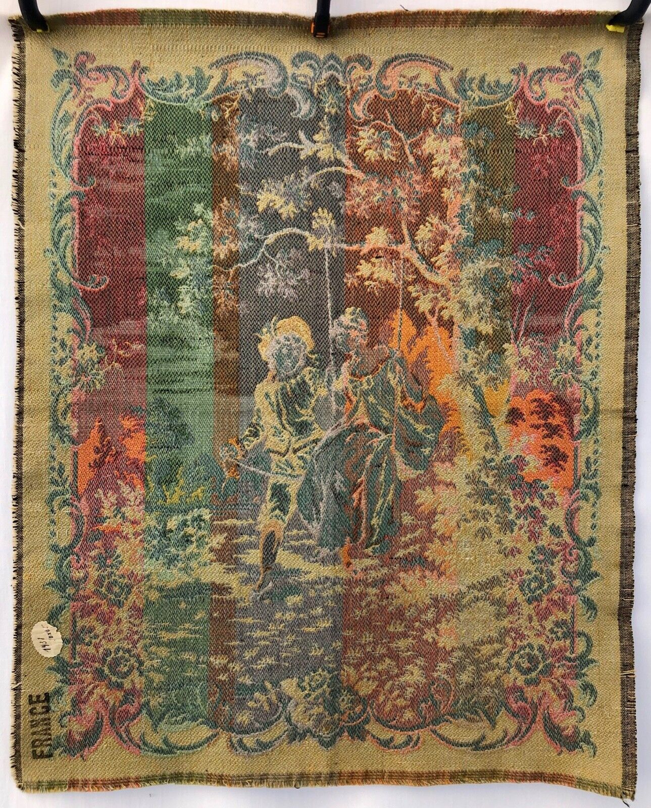 French Antique Tapestry: Girl on Swing, 1900s