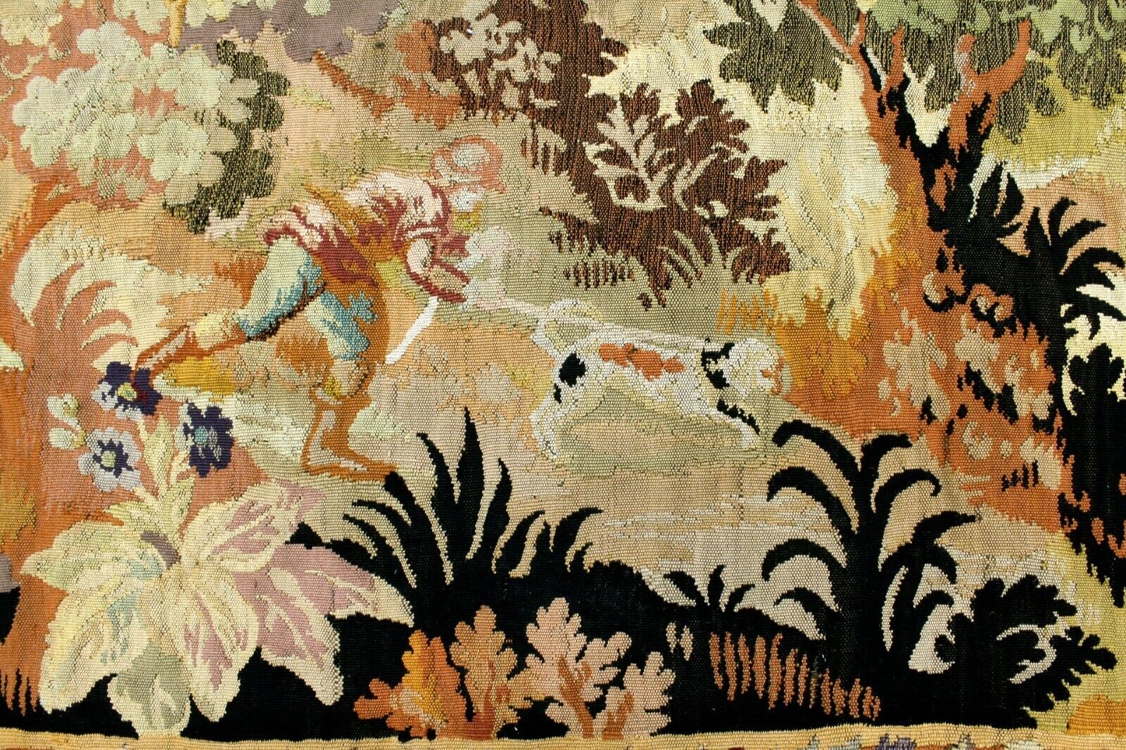 Rare 1880s Handmade French Hunting Tapestry