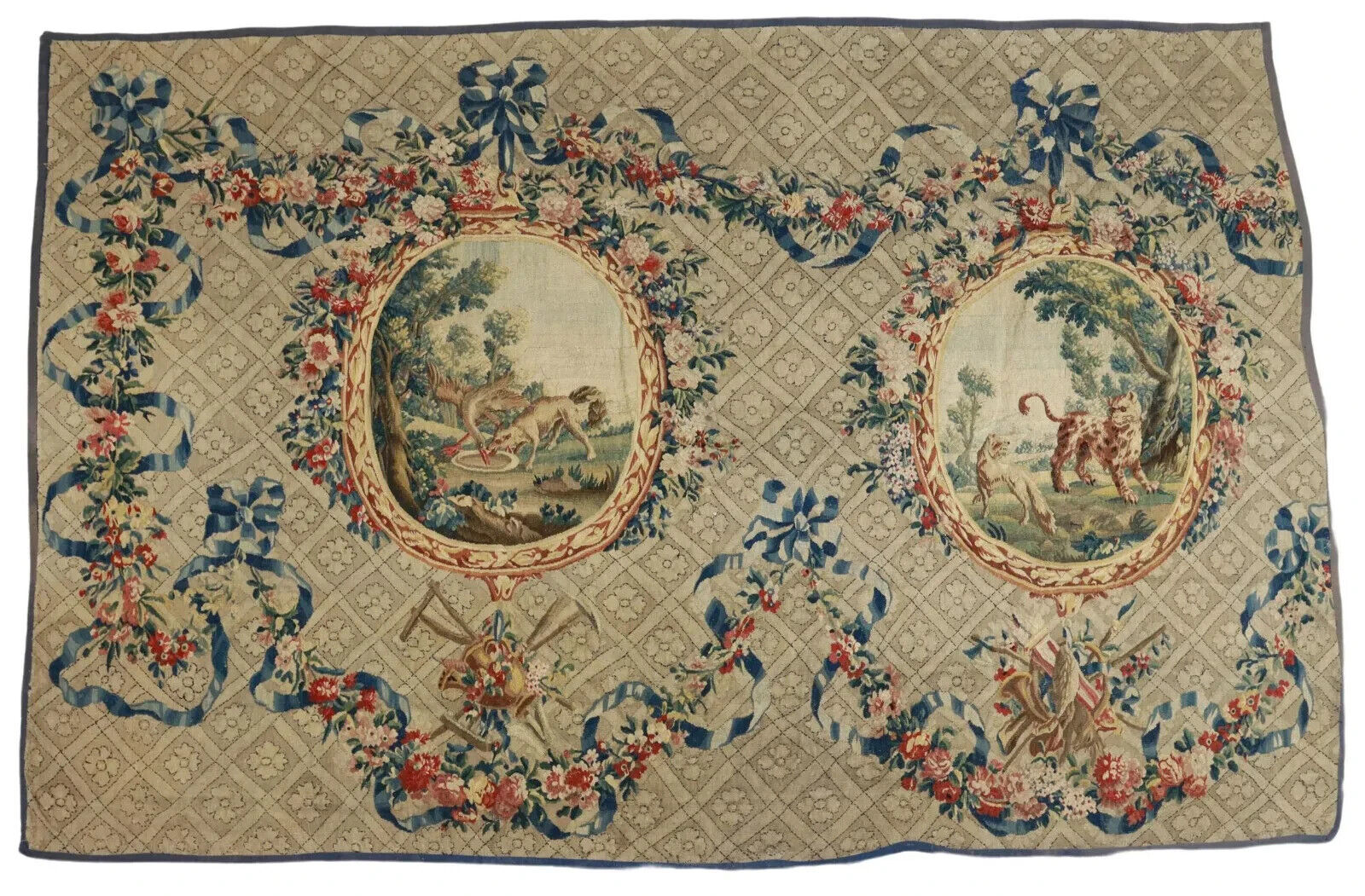 Aubusson Floral Tapestry, Fontaine's Fables, 1700s