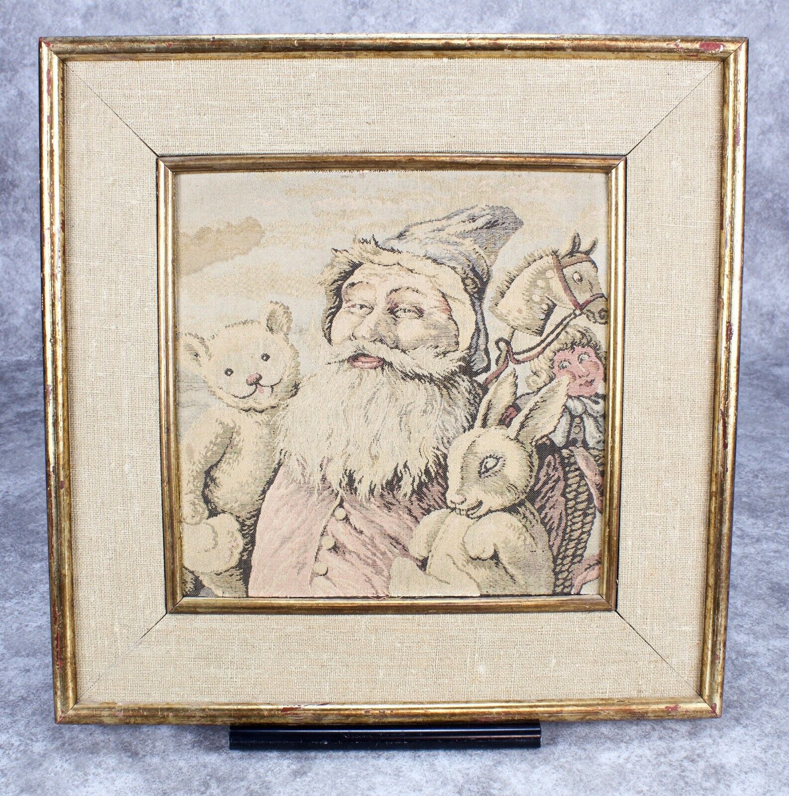 1800s German St Nicholas Christmas Tapestry Framed