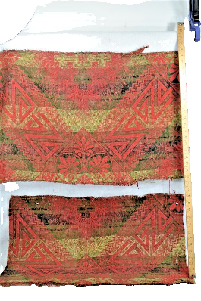 Early 1800s Red Wool Woven Tapestry Coverlet Pair