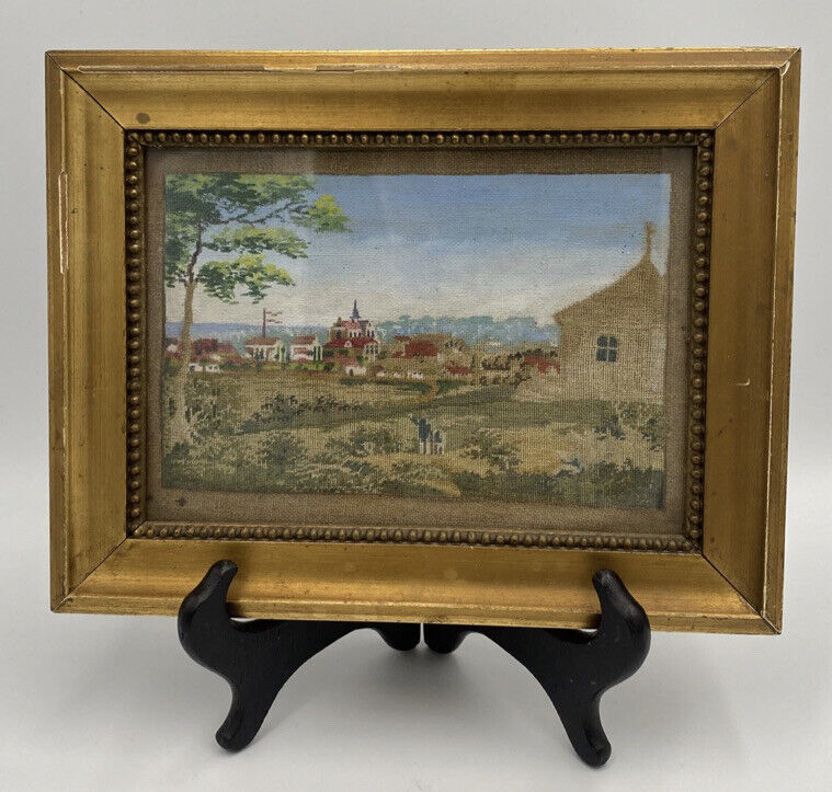 Framed Antique Petit Point Tapestry from Denmark