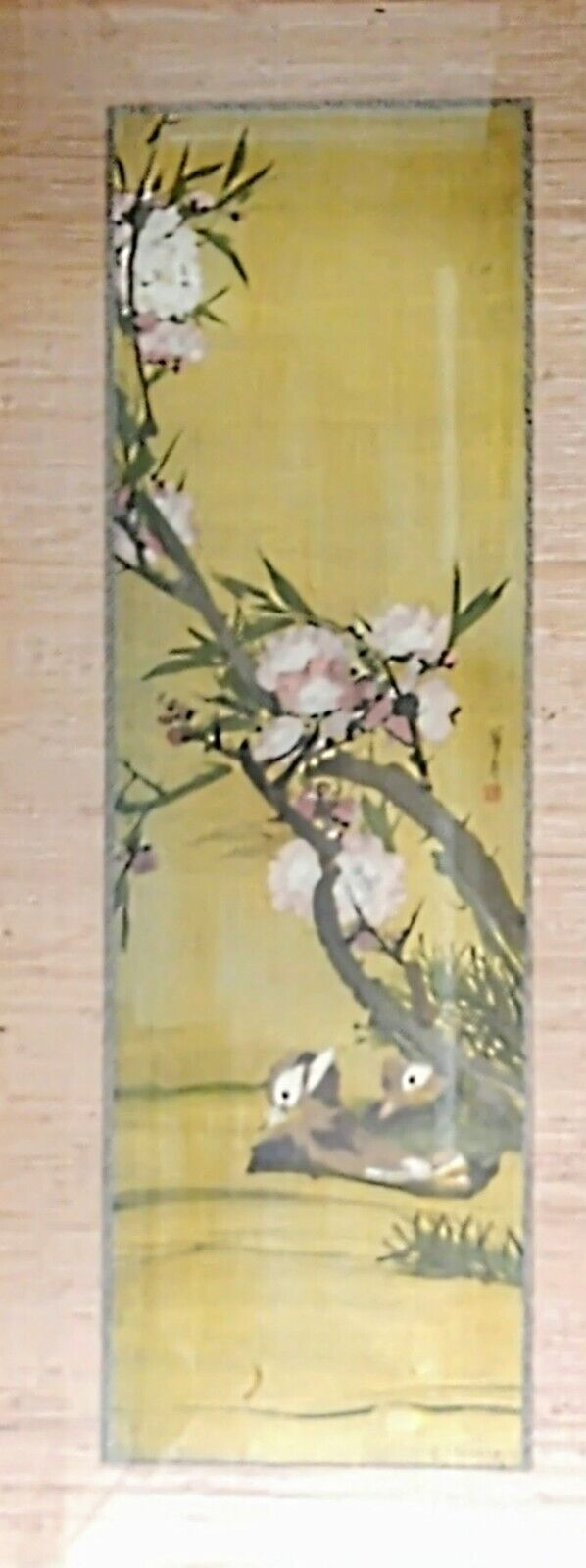 1800s Chinese Hand-Painted Silk Ducks Tapestry