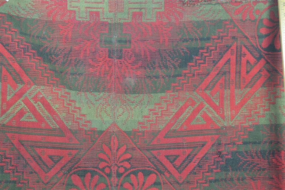 Early 1800s Red Wool Woven Tapestry Coverlet Pair