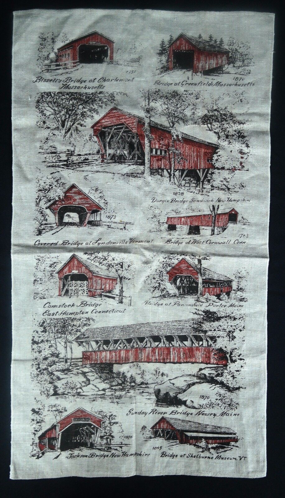 1800's New England Bridges Burlap Tapestry 30"x16