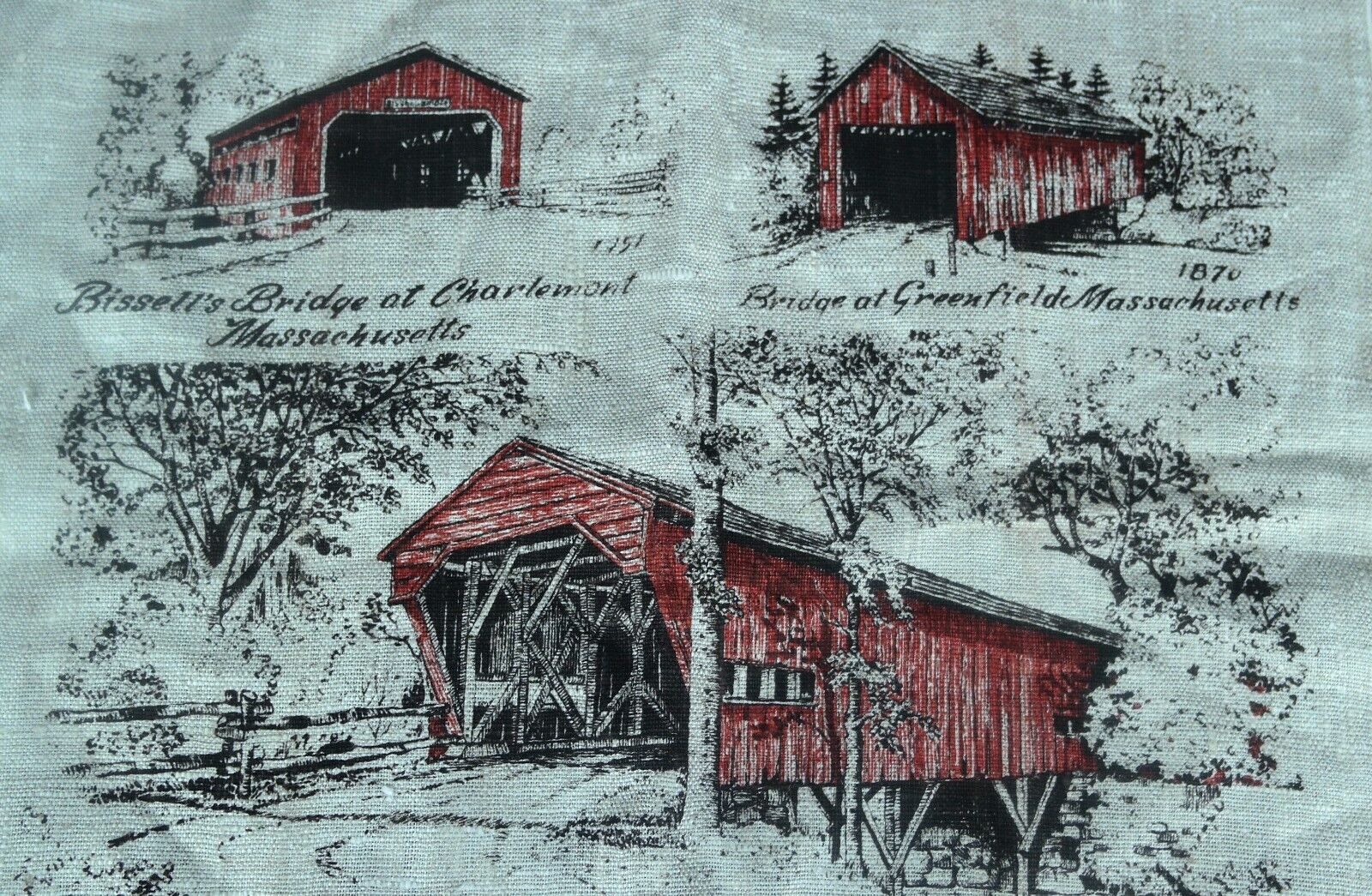 1800's New England Bridges Burlap Tapestry 30"x16