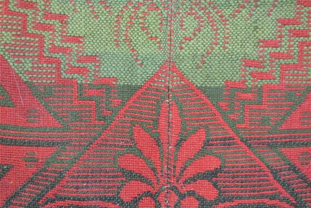 Early 1800s Red Wool Woven Tapestry Coverlet Pair