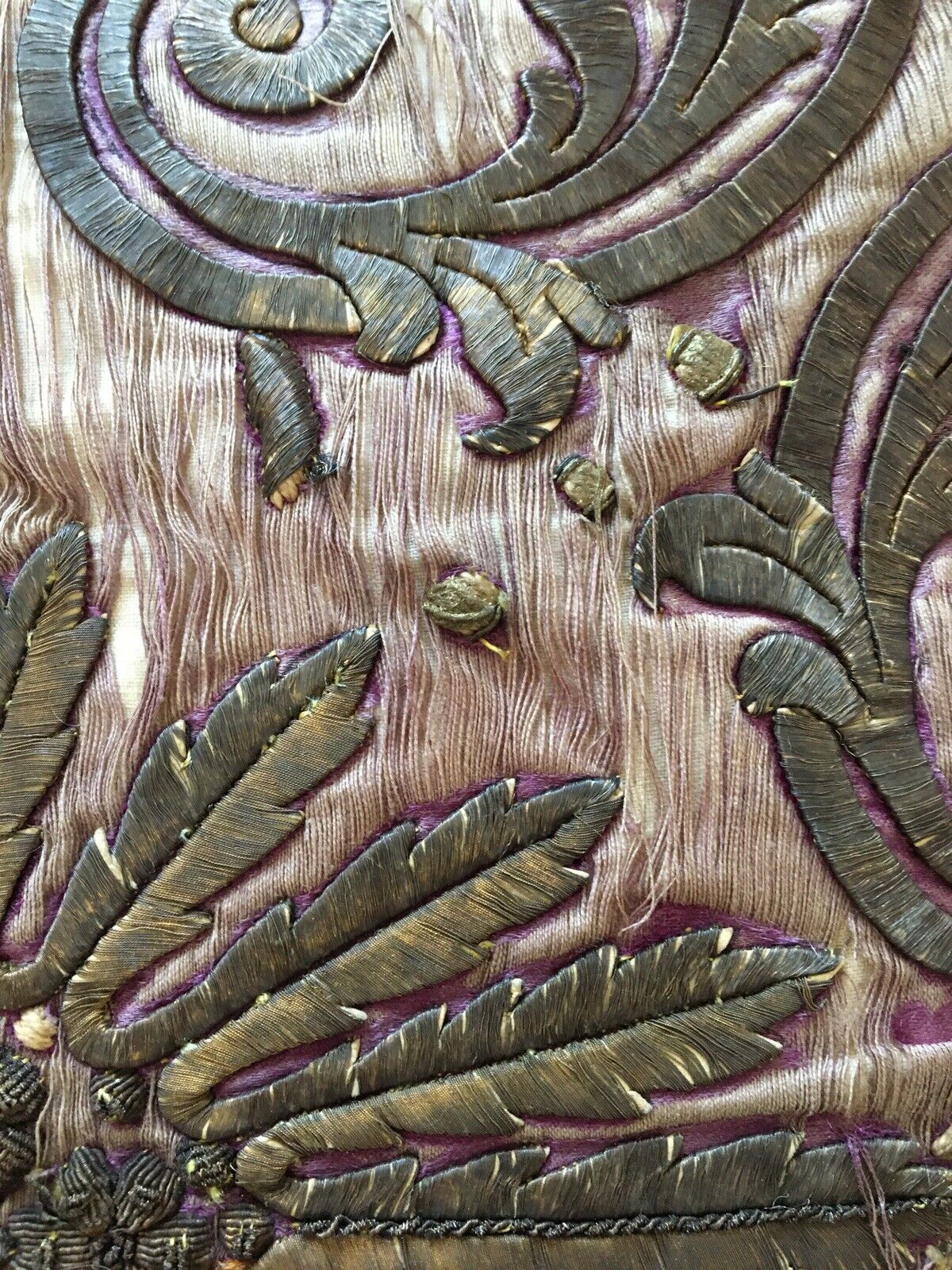 18th Century Italian Stumpwork Silk Pillow 16"x16