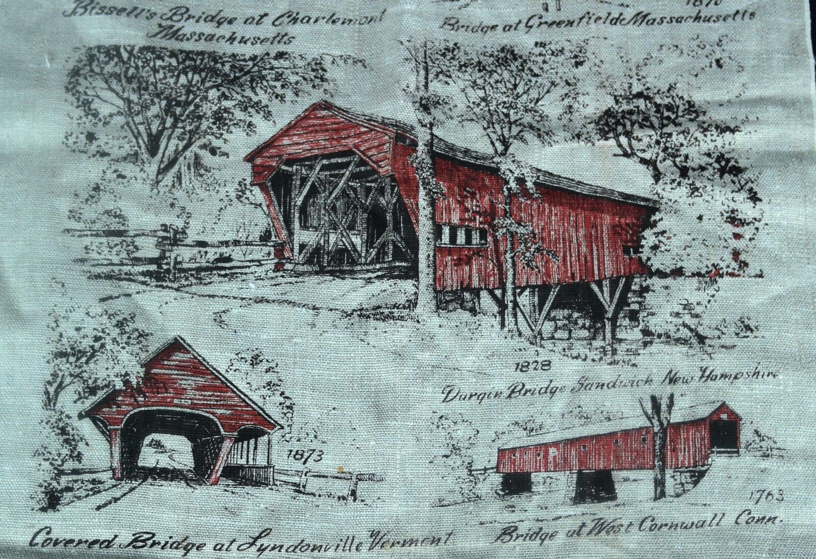 1800's New England Bridges Burlap Tapestry 30"x16