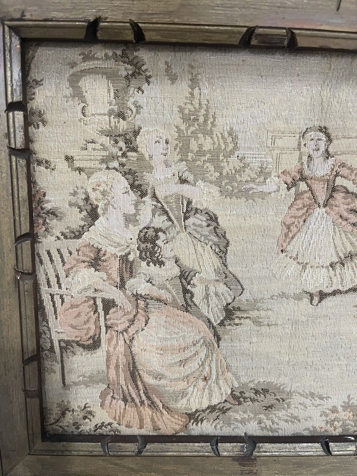 1800s Hand Sewn Figural Needlepoint Tapestry Art
