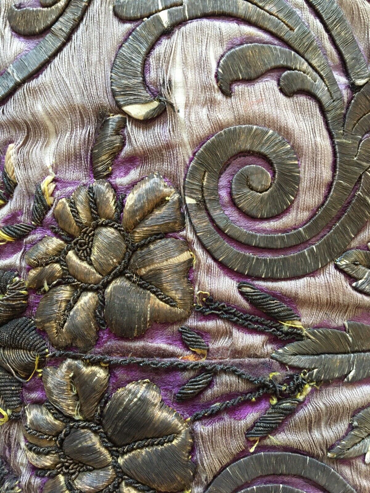 18th Century Italian Stumpwork Silk Pillow 16"x16