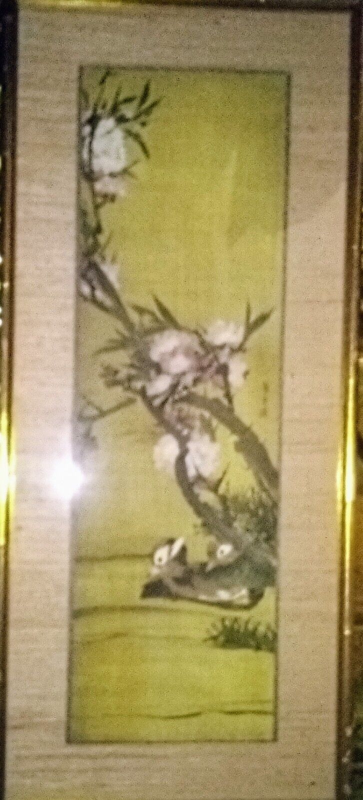 1800s Chinese Hand-Painted Silk Ducks Tapestry
