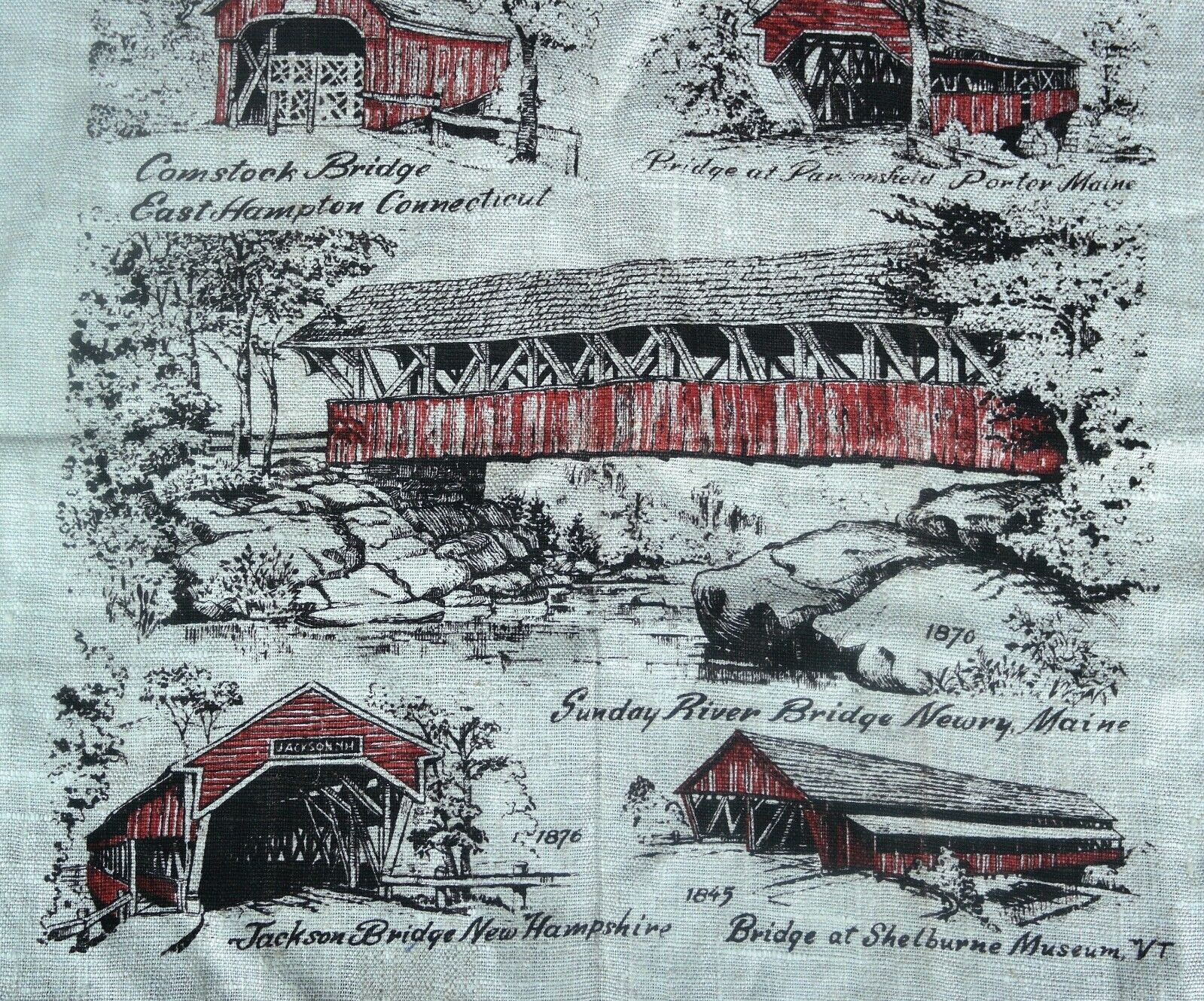 1800's New England Bridges Burlap Tapestry 30"x16