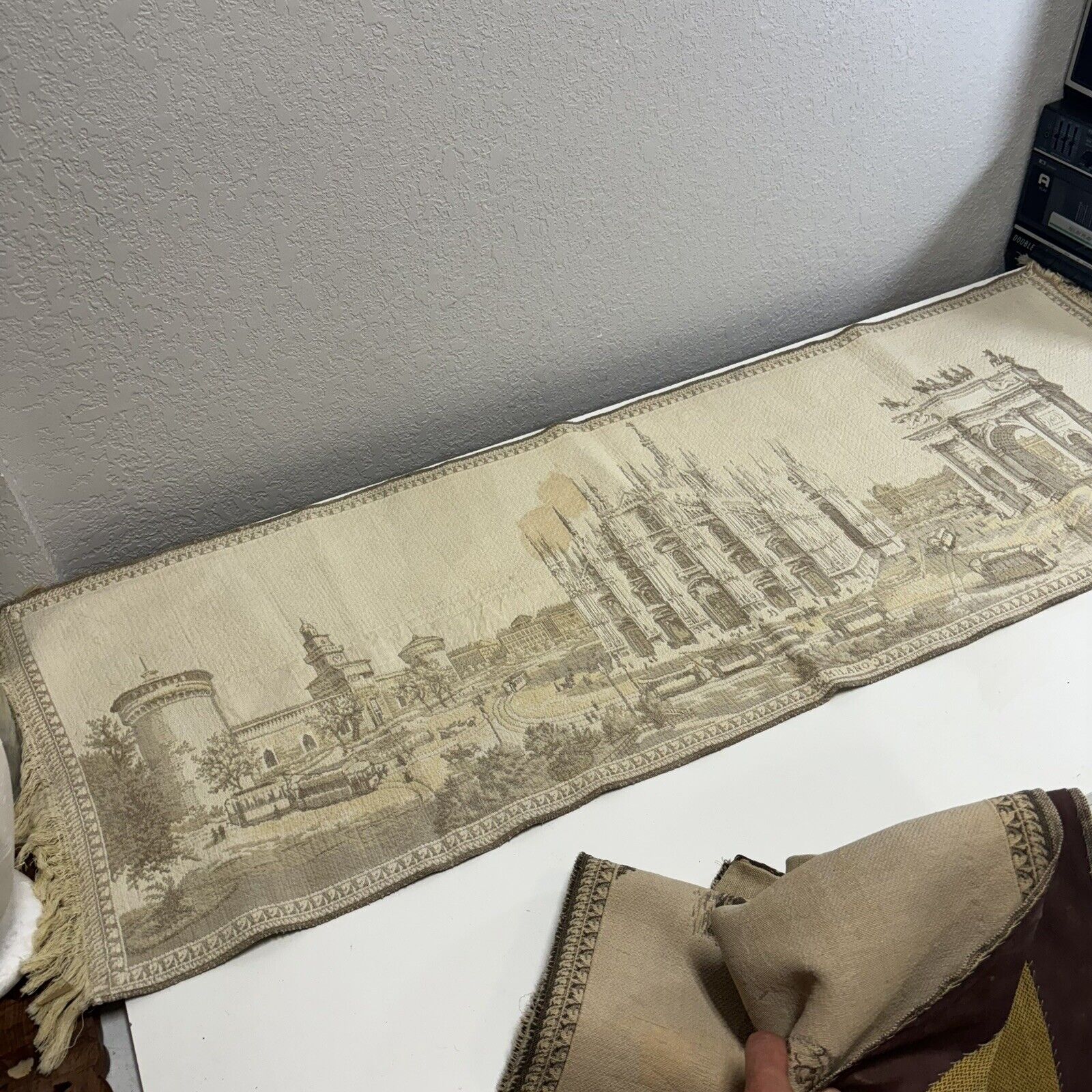 Milano Landmarks Antique Tapestry Table Runner 1800s