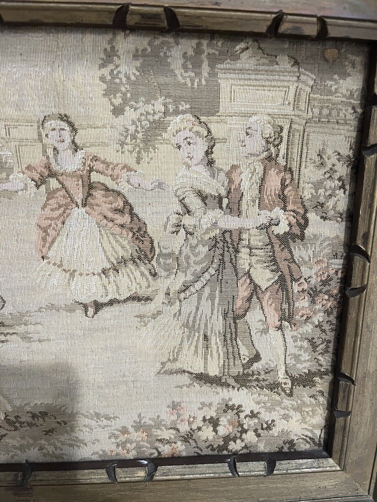 1800s Hand Sewn Figural Needlepoint Tapestry Art