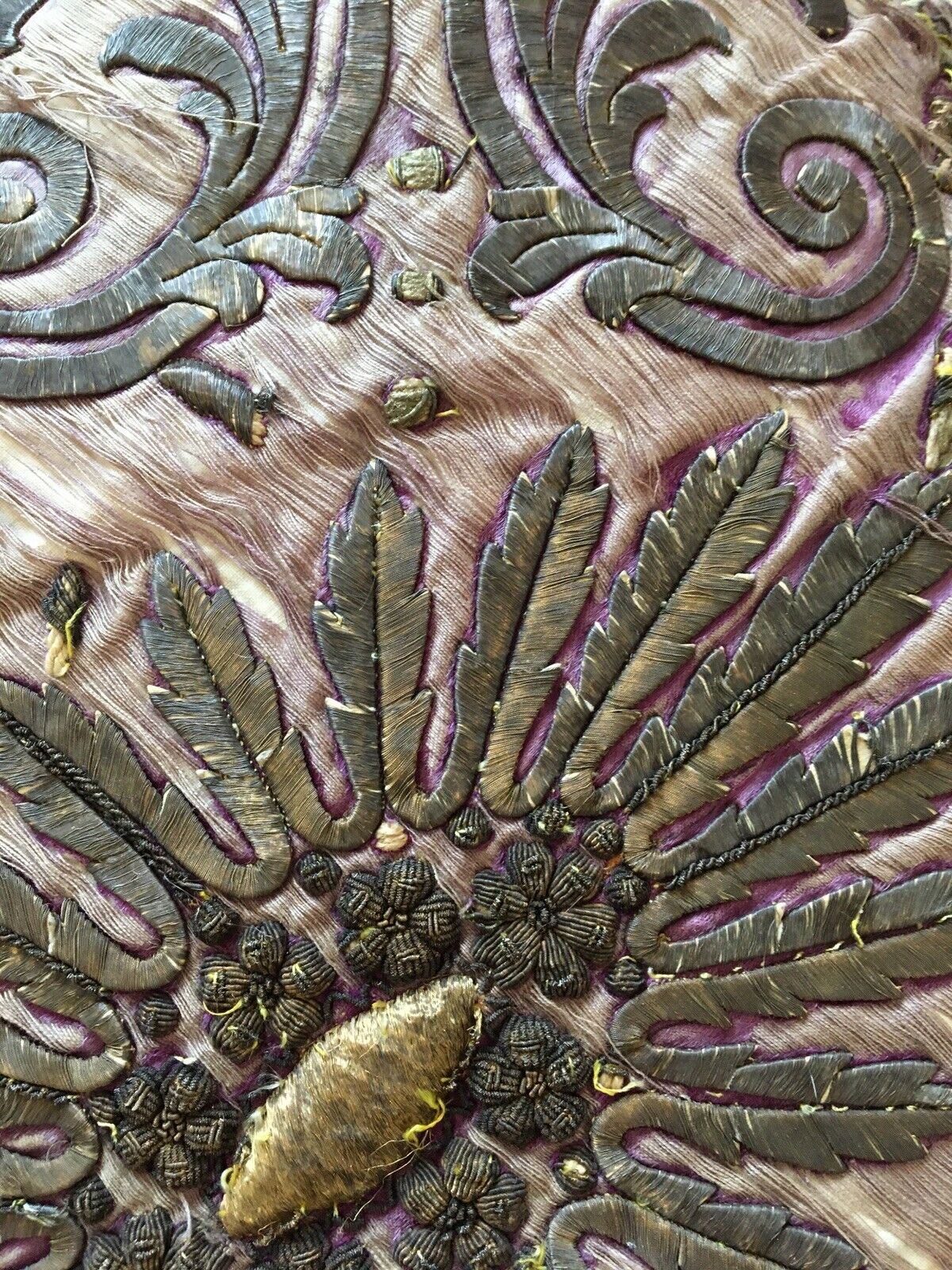 18th Century Italian Stumpwork Silk Pillow 16"x16
