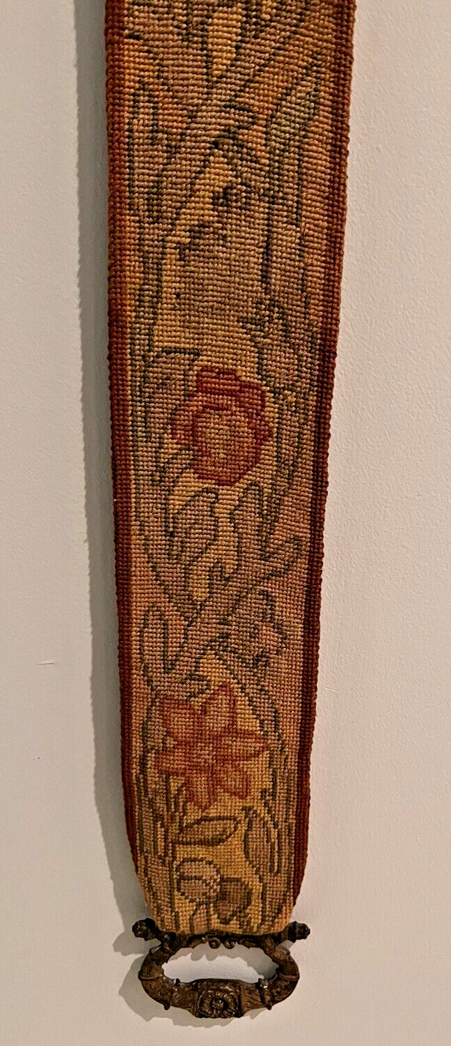 1800s Needlepoint Tapestry Bell Pull, Morris Style