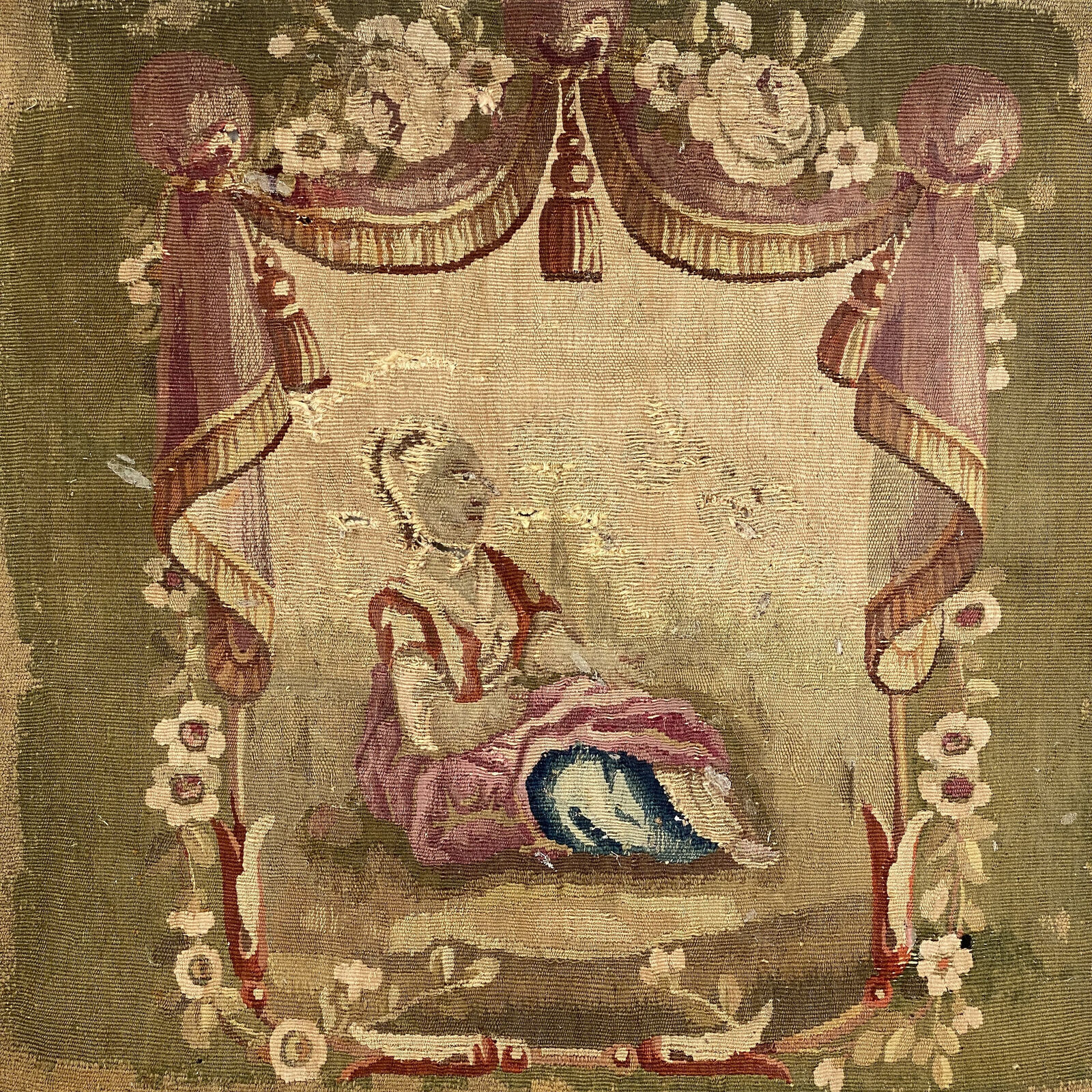 1700s Antique Aubusson Chair Back Cover Framing