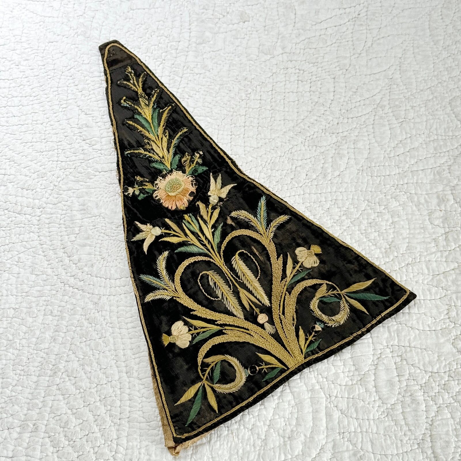 18th Century French Black Velvet Stomacher Embroidery