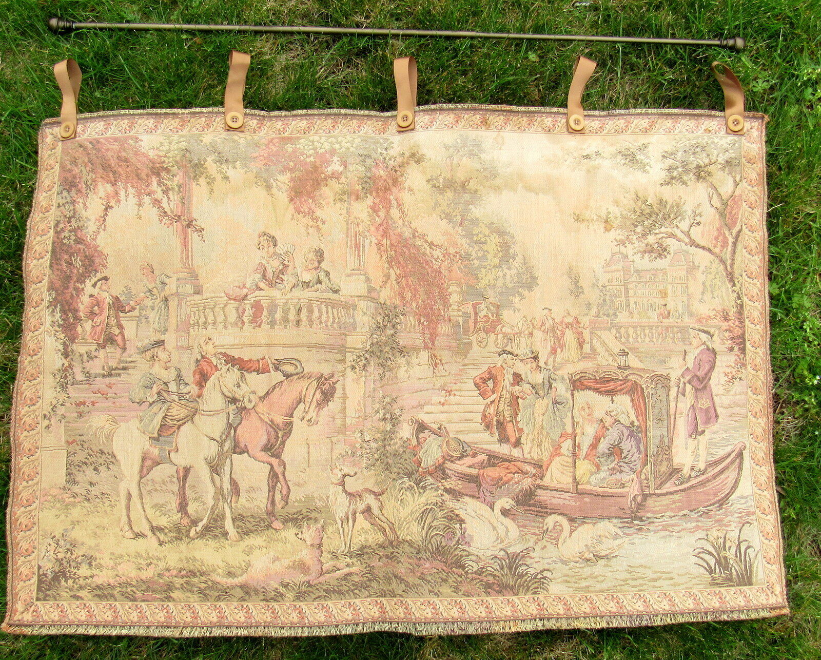 Vintage French Tapestry: 1700s-1800s Court Scene