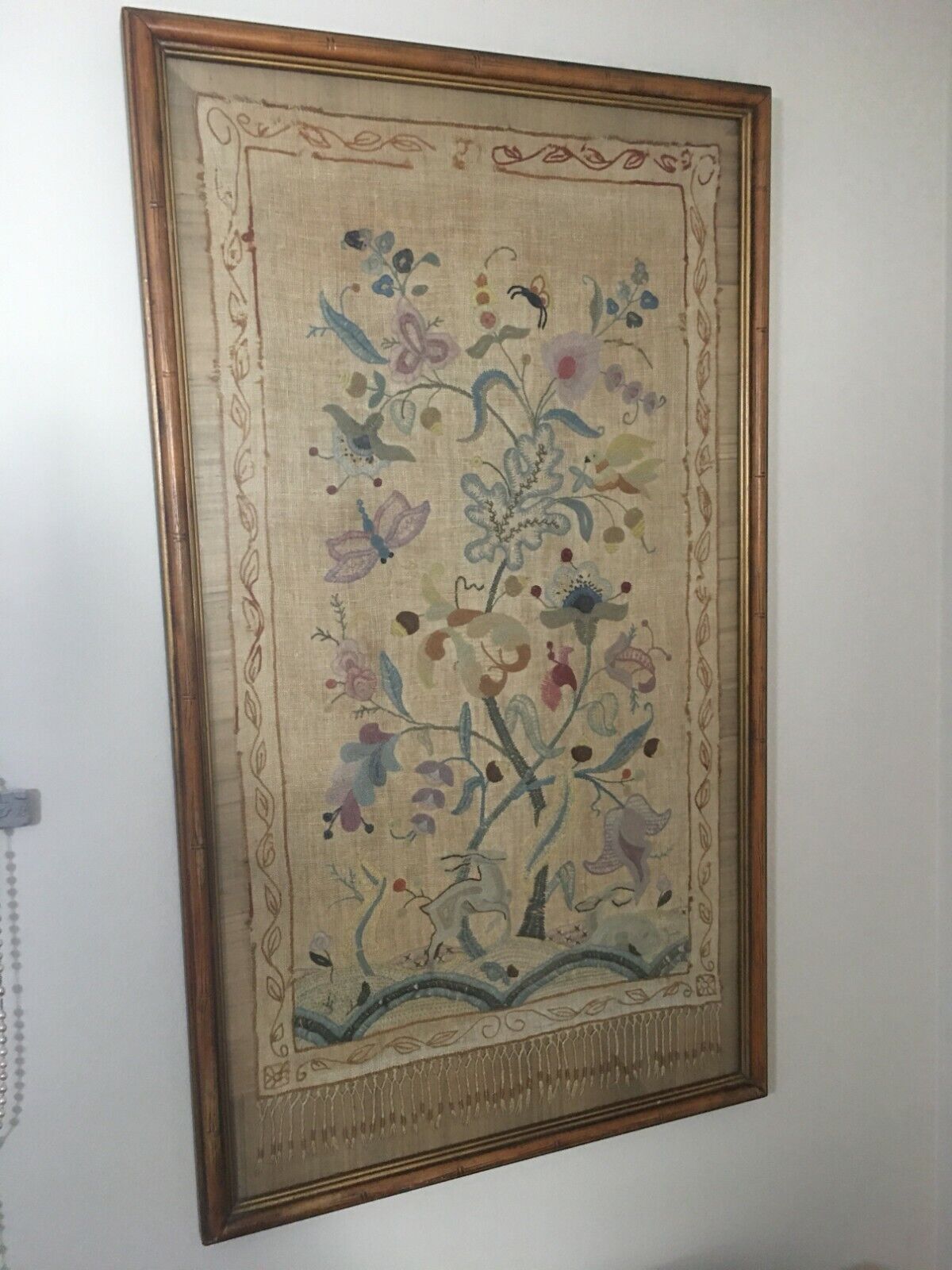 1800s Handcrafted Tree of Life Needlepoint Tapestry