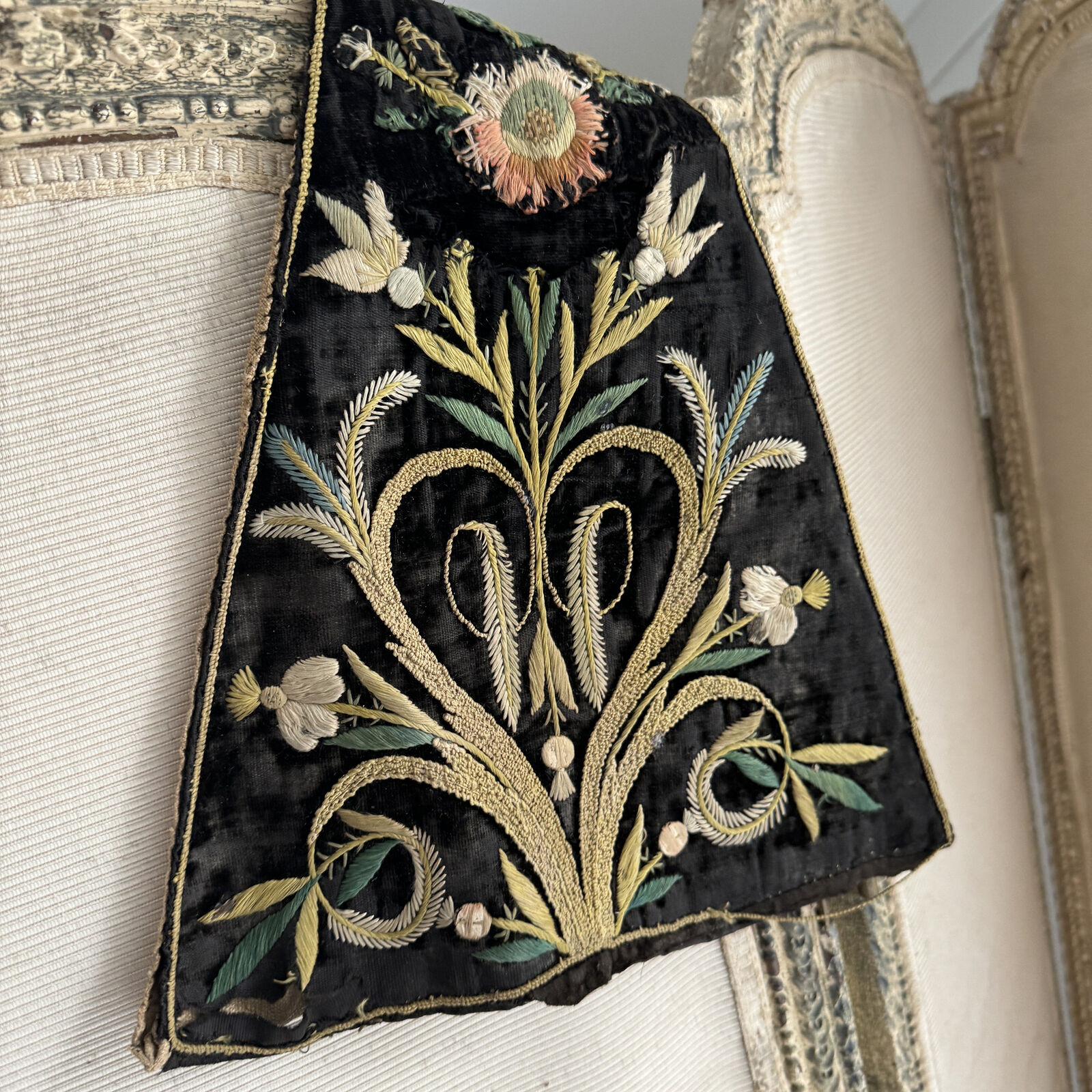 18th Century French Black Velvet Stomacher Textile