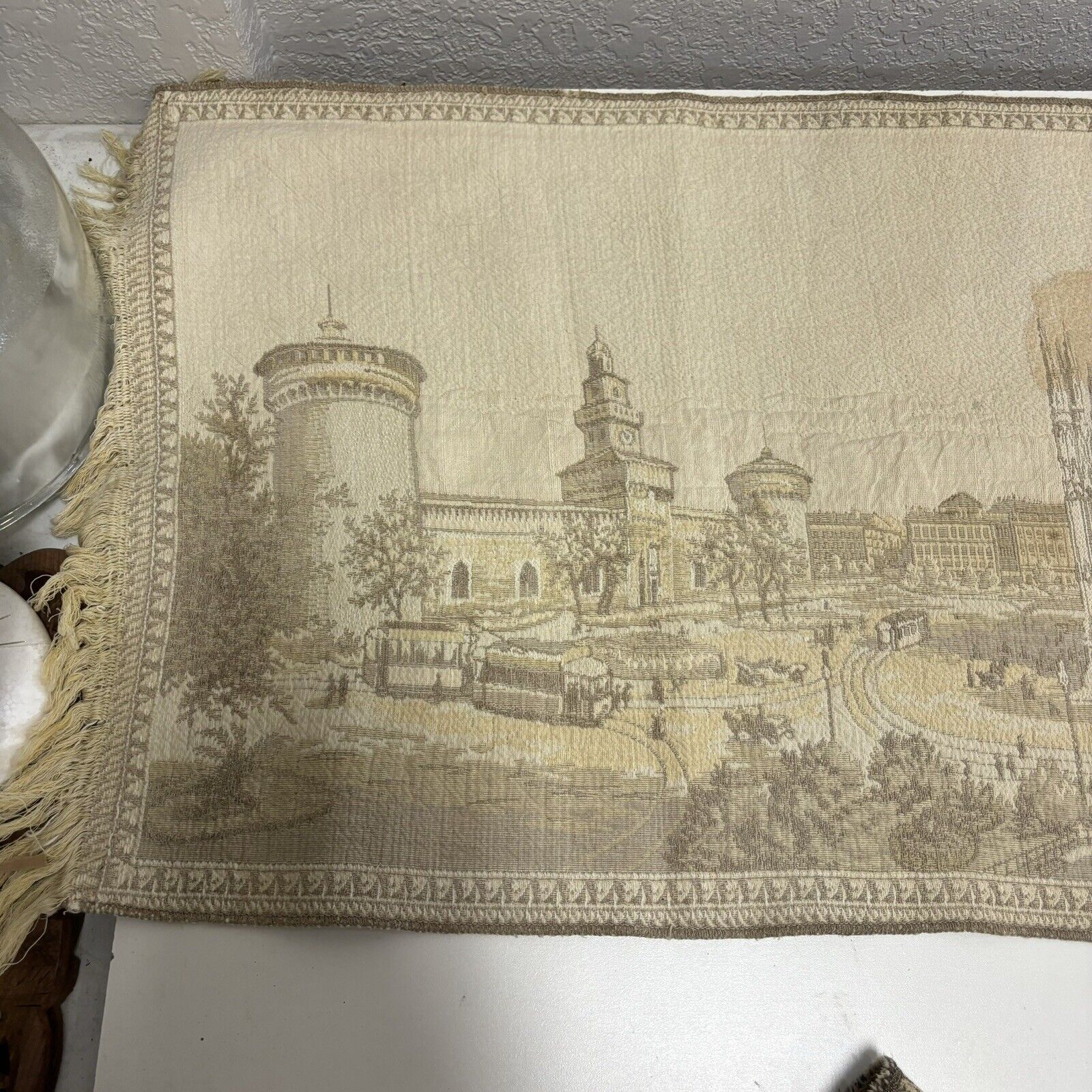 Milano Landmarks Antique Tapestry Table Runner 1800s