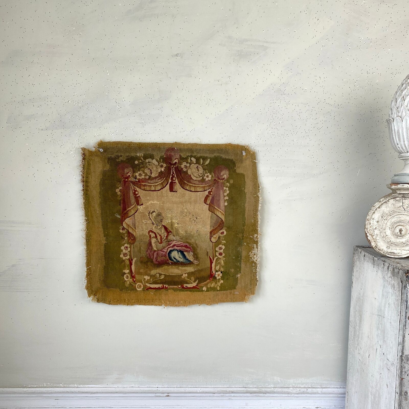 1700s Antique Aubusson Chair Back Cover Framing