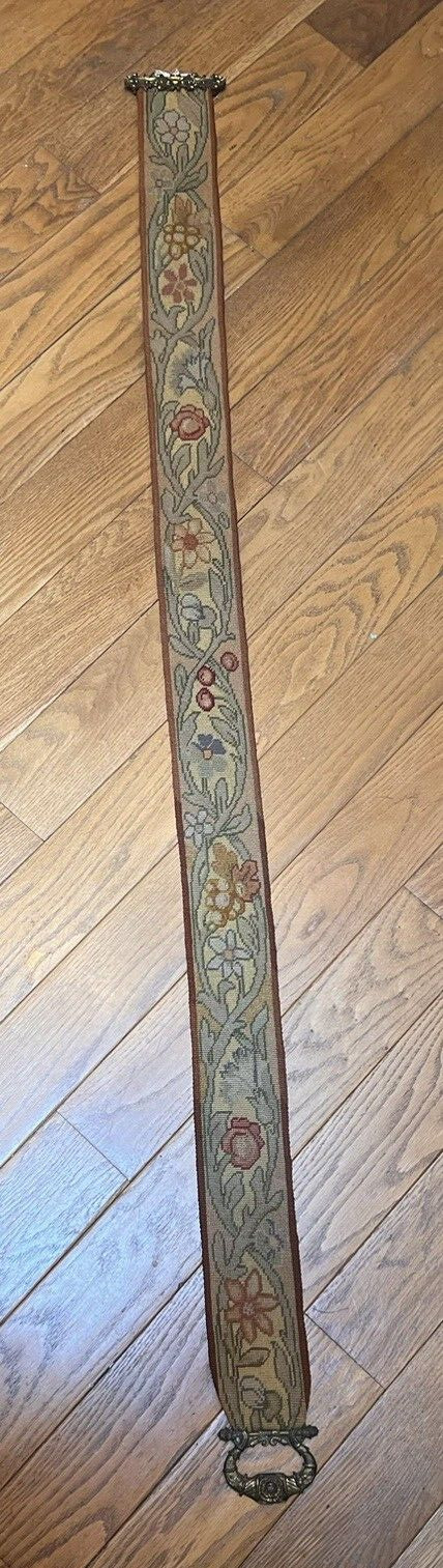 1800s Needlepoint Tapestry Bell Pull, Morris Style