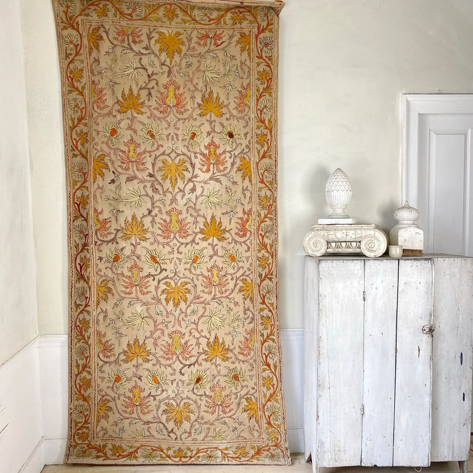 Huge 12.9ft Antique Indian Embroidered Tapestry