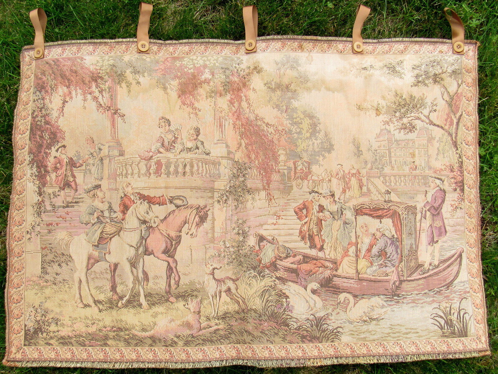 Vintage French Tapestry: 1700s-1800s Court Scene