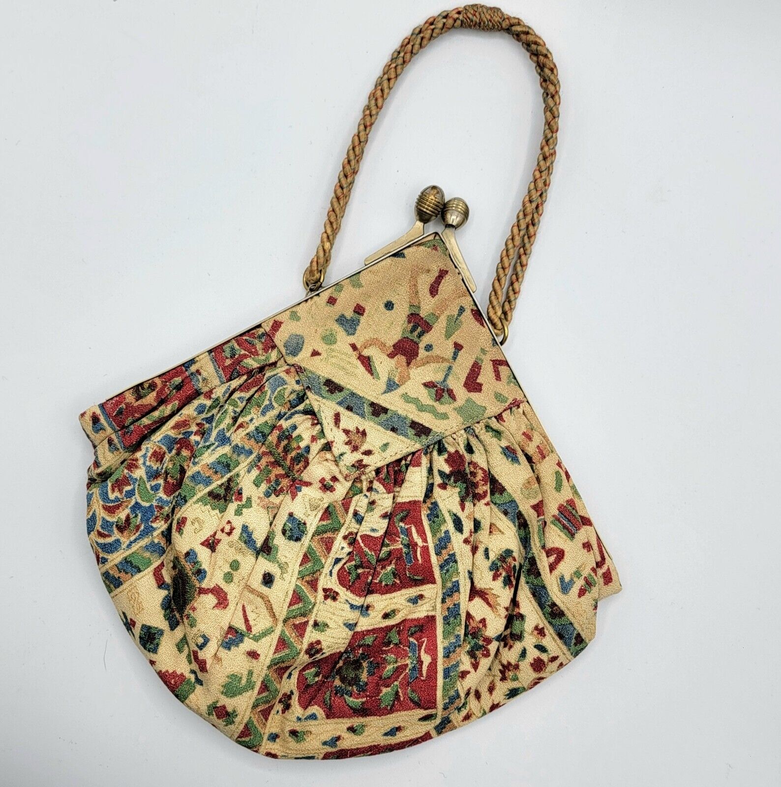 Unique Antique Tapestry Purse with Cord Handle