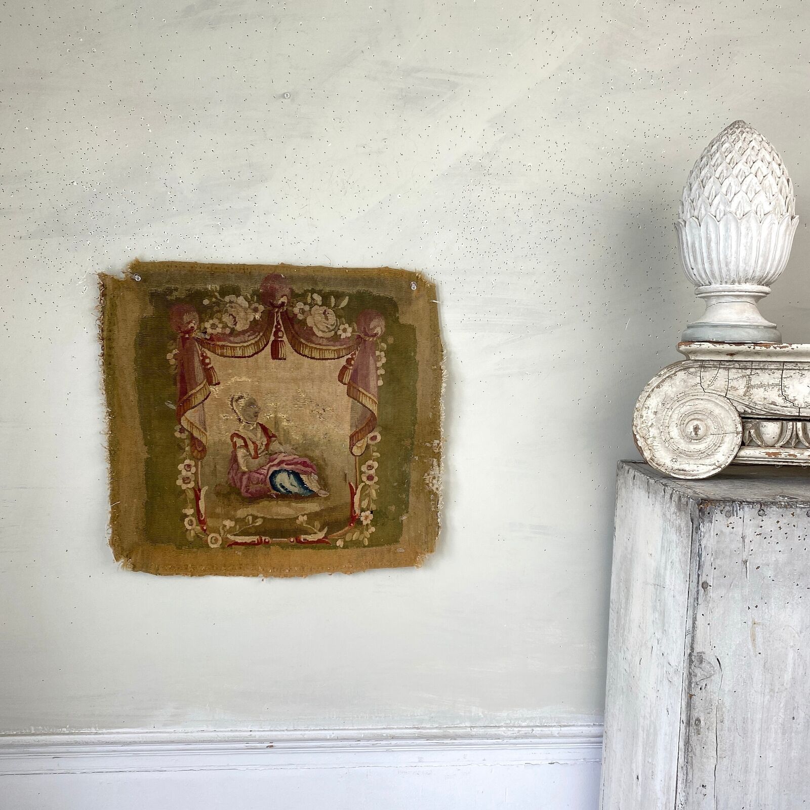 1700s Antique Aubusson Chair Back Cover Framing
