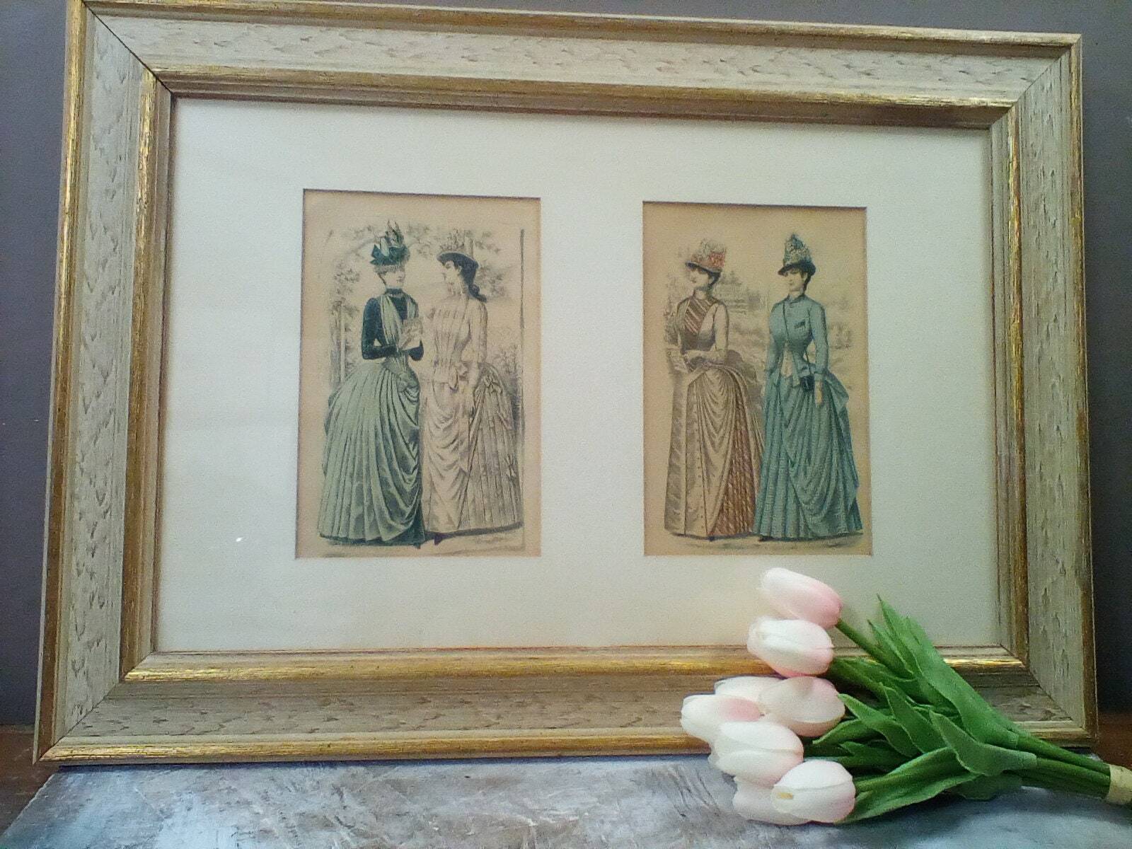 Framed Mid-1800s La' Mode Godey's Magazine Pages