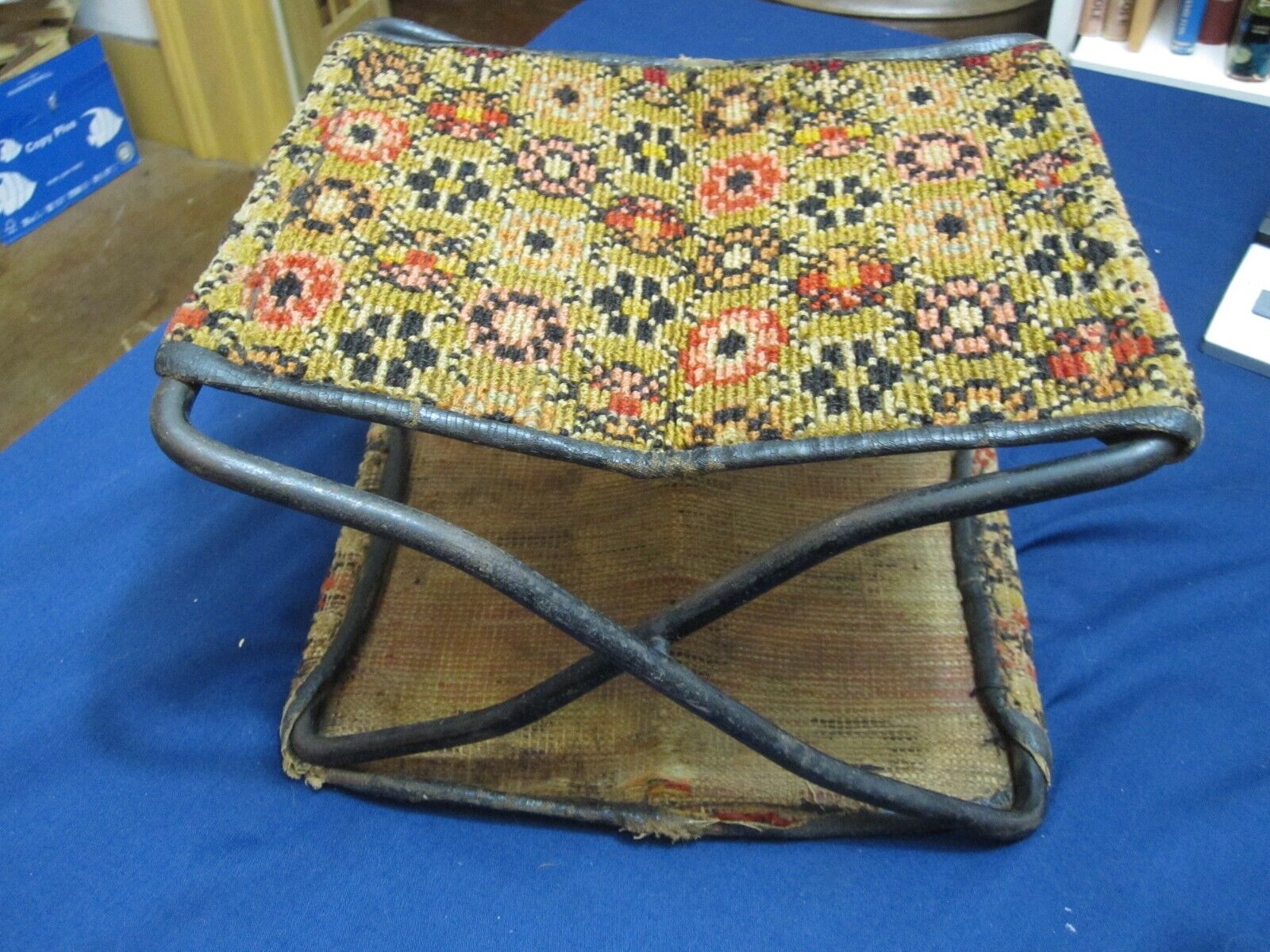 1800s Antique Tapestry Carpet Bag Foot Rest