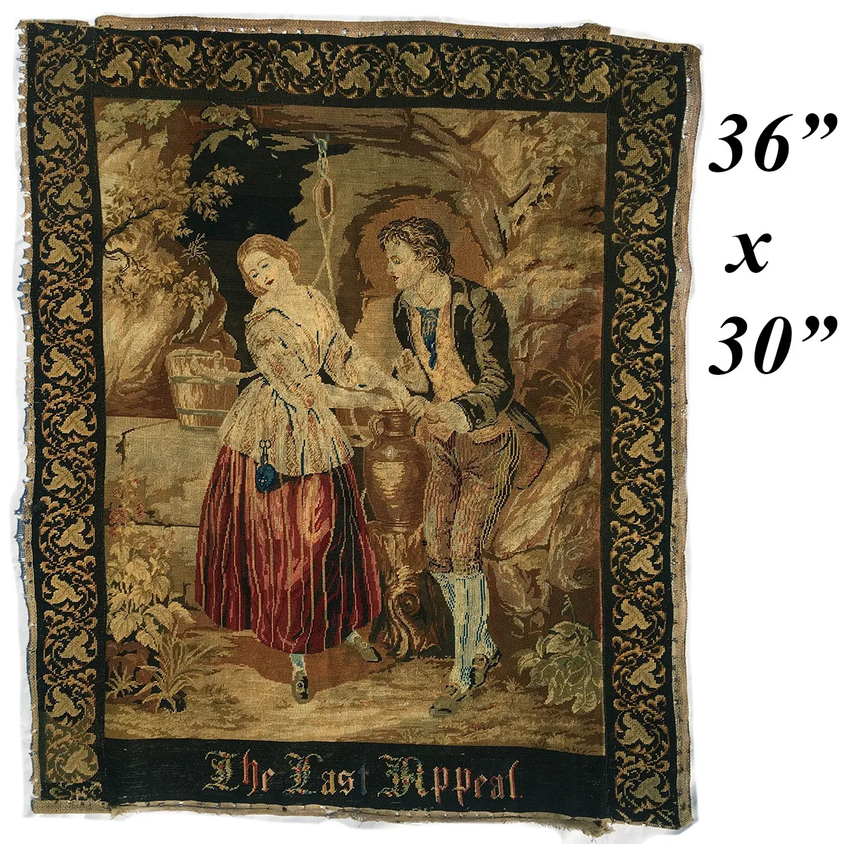 Large 36" x 30" Early 1800s Needlepoint Tapestry