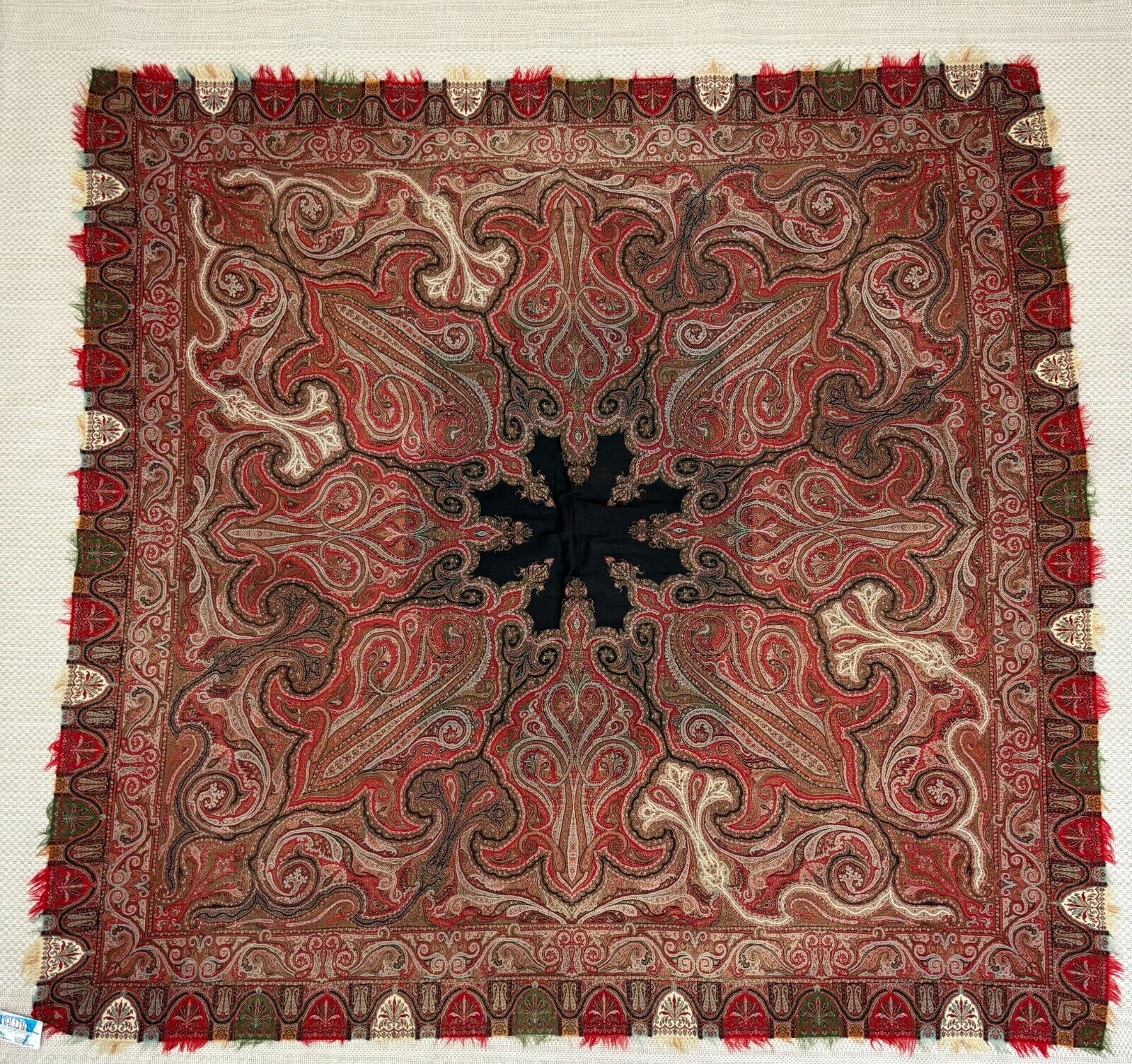 Antique 1800s Colorful Wool Paisley Tapestry Blanket