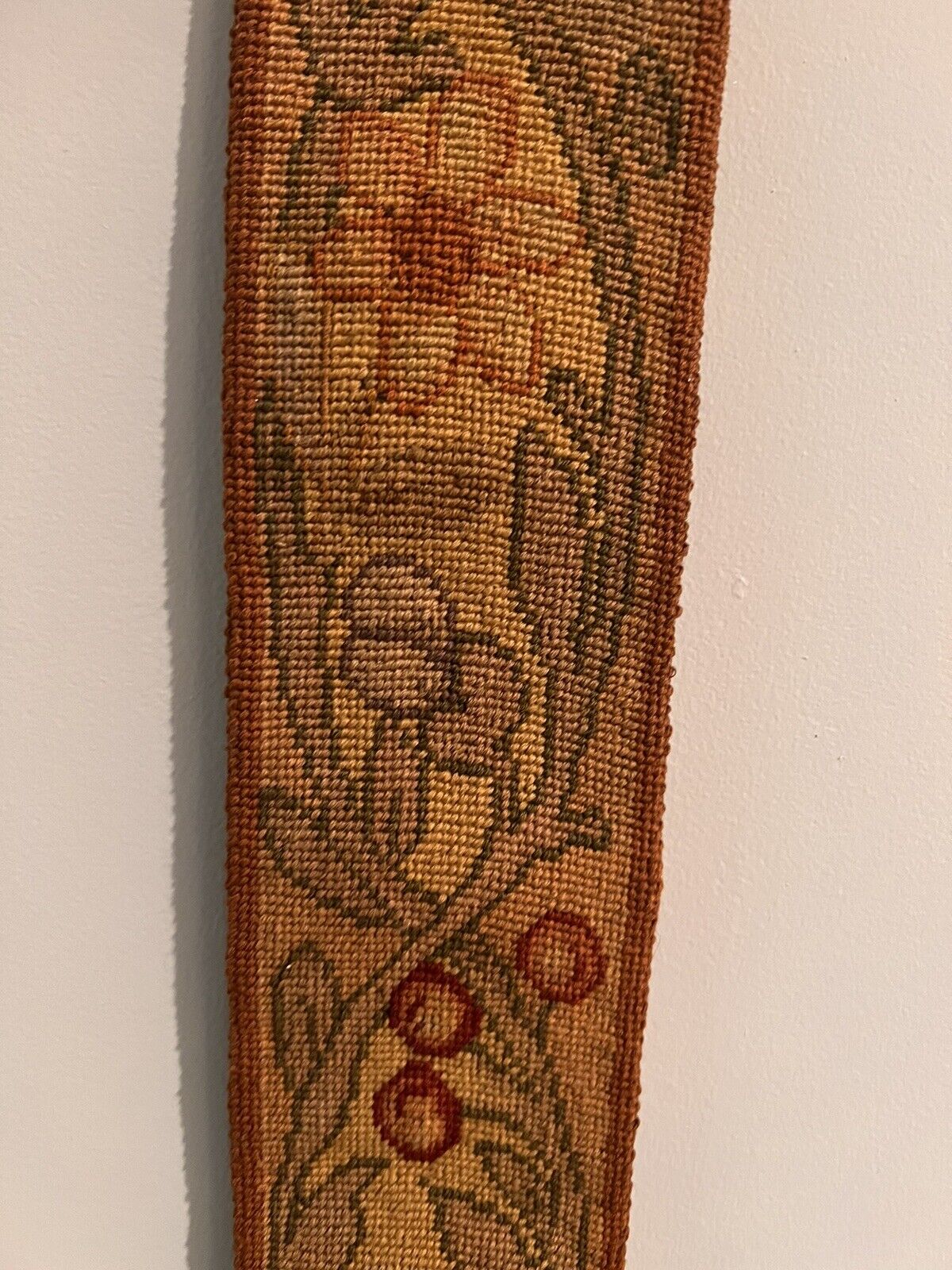 1800s Needlepoint Tapestry Bell Pull, Morris Style