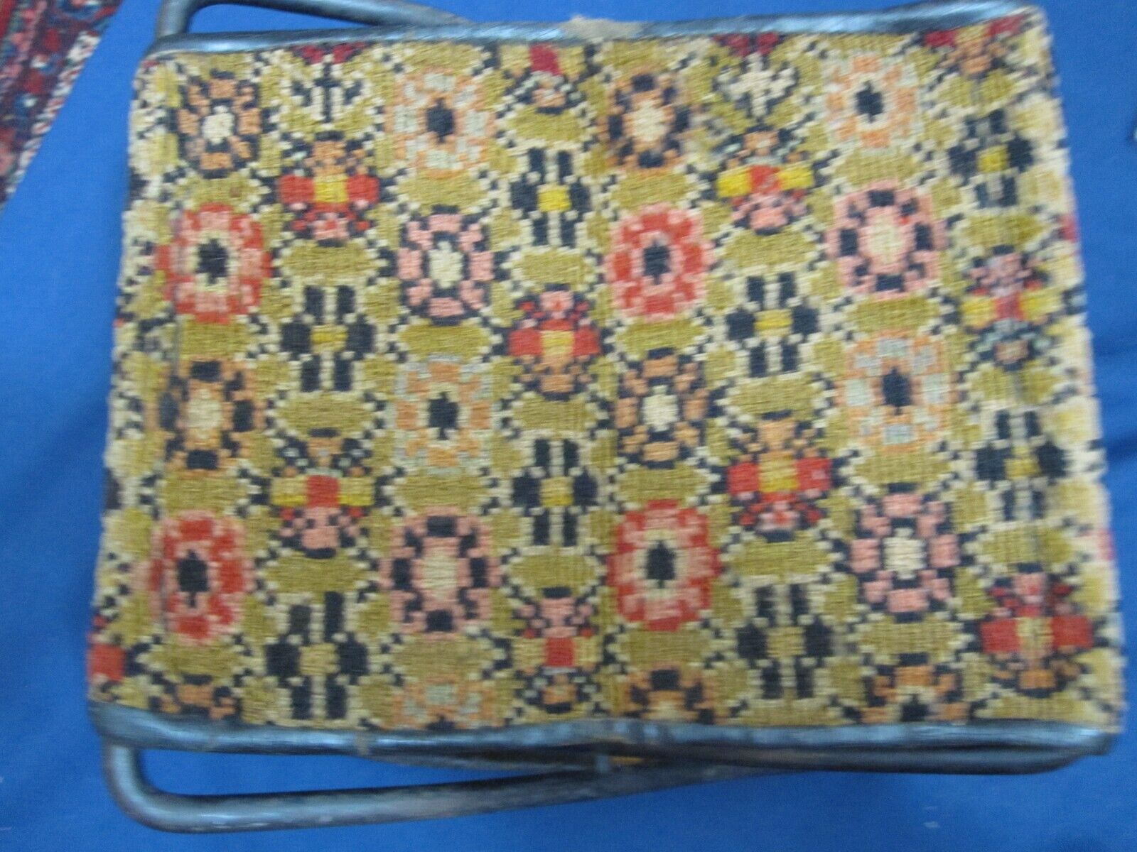 1800s Antique Tapestry Carpet Bag Foot Rest